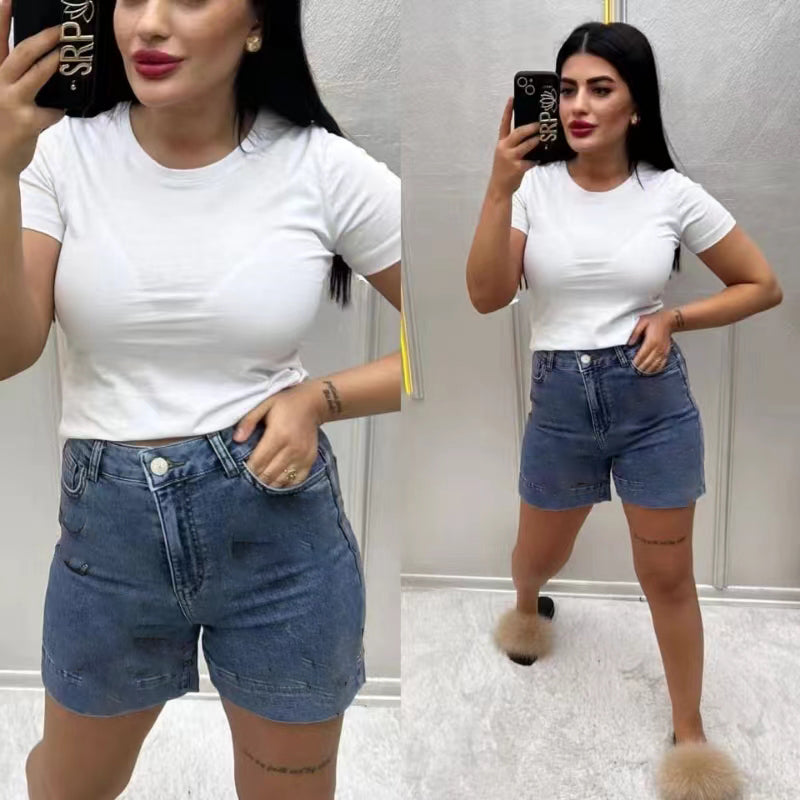Stylish Slim Stretch Denim Shorts for Women - Comfortable & Trendy for Summer Outfits, Casual Wear, and Beach Vacations
