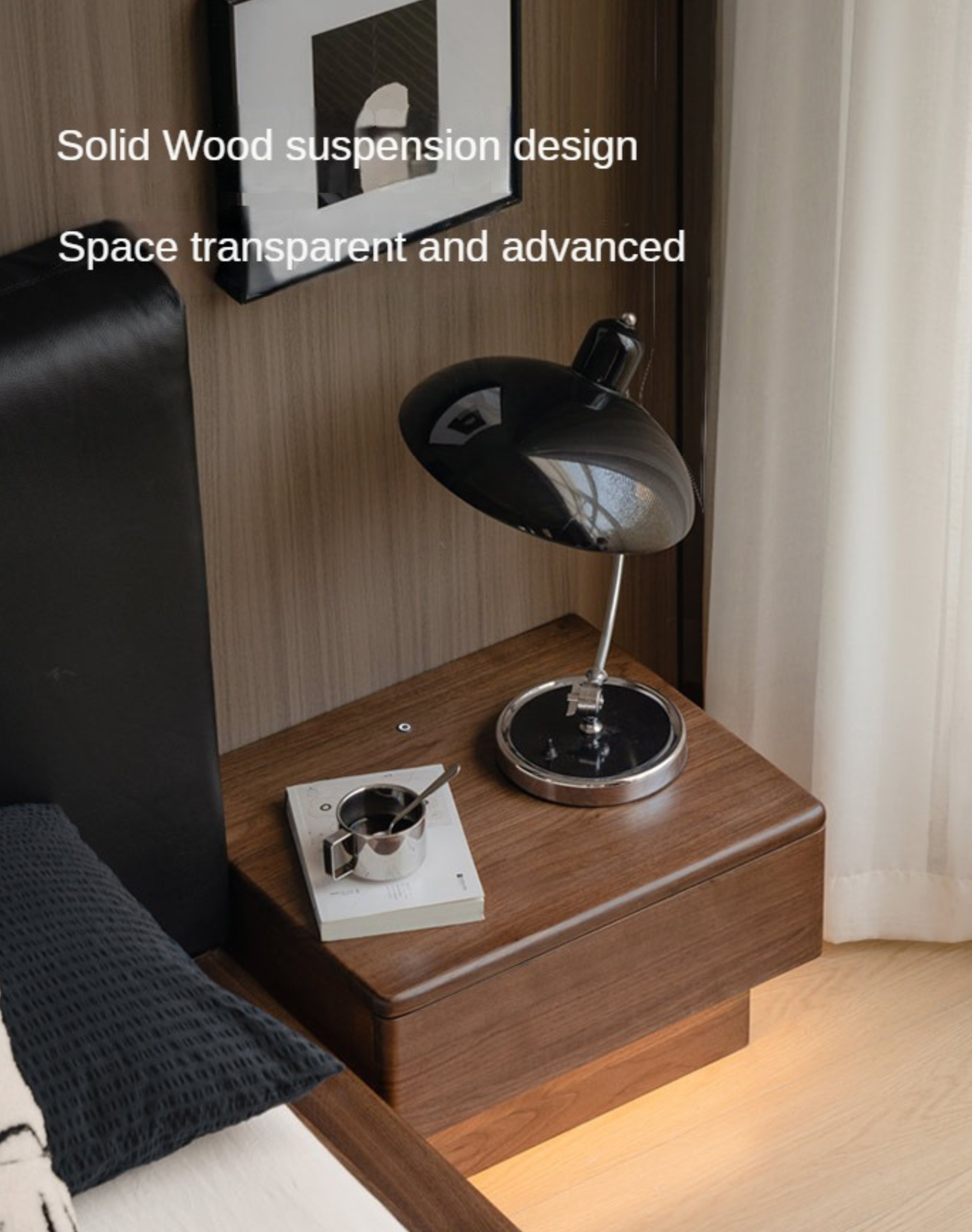 Premium Black Walnut Solid Wood Nightstand with LED Light Drawer - Stylish Bedside Table for Bedroom, Living Room, or Guest Room