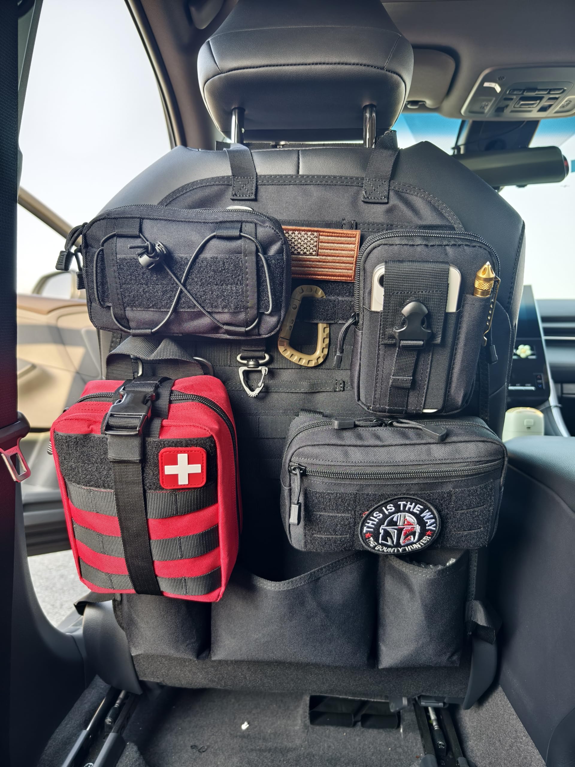Tactical MOLLE Seat Back Organizer - Universal Car Seat Cover Organizer Panel with Storage Pouches for SUV, Truck & Jeep (Red) | Perfect for Road Trips, Camping & Outdoor Adventures
