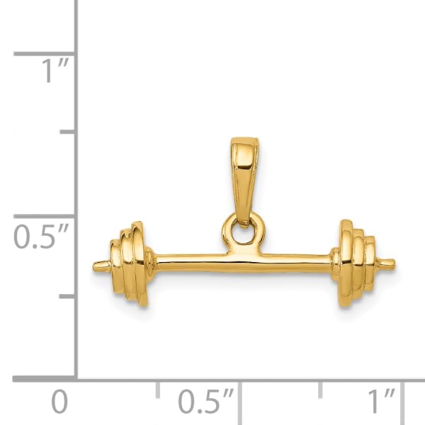 14K Solid Yellow Gold Bodybuilder Barbell Necklace - Weightlifting Gym Jewelry for Men - Perfect Gift for Fitness Lovers & Athletes - Workout, Bodybuilding & Sports Pendant Charm