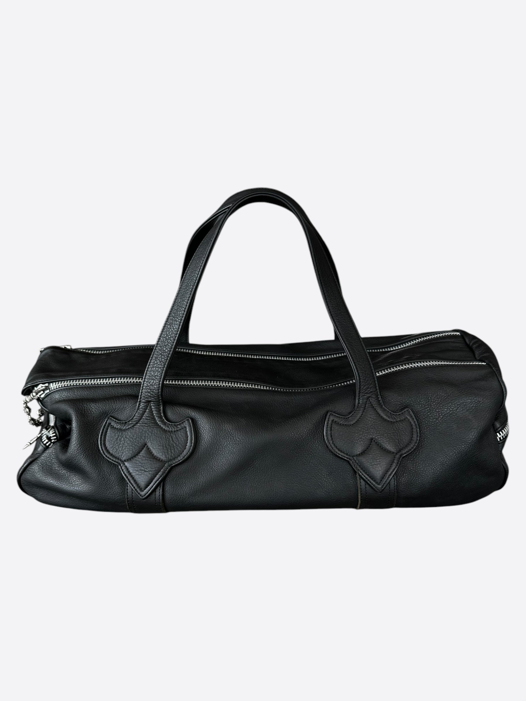 Chrome Hearts Black Leather Duffel Bag for Men & Women - Stylish Travel Duffel, Gym Bag, Weekend Getaway Luggage - Perfect for Workouts, Business Trips & Vacation Travel
