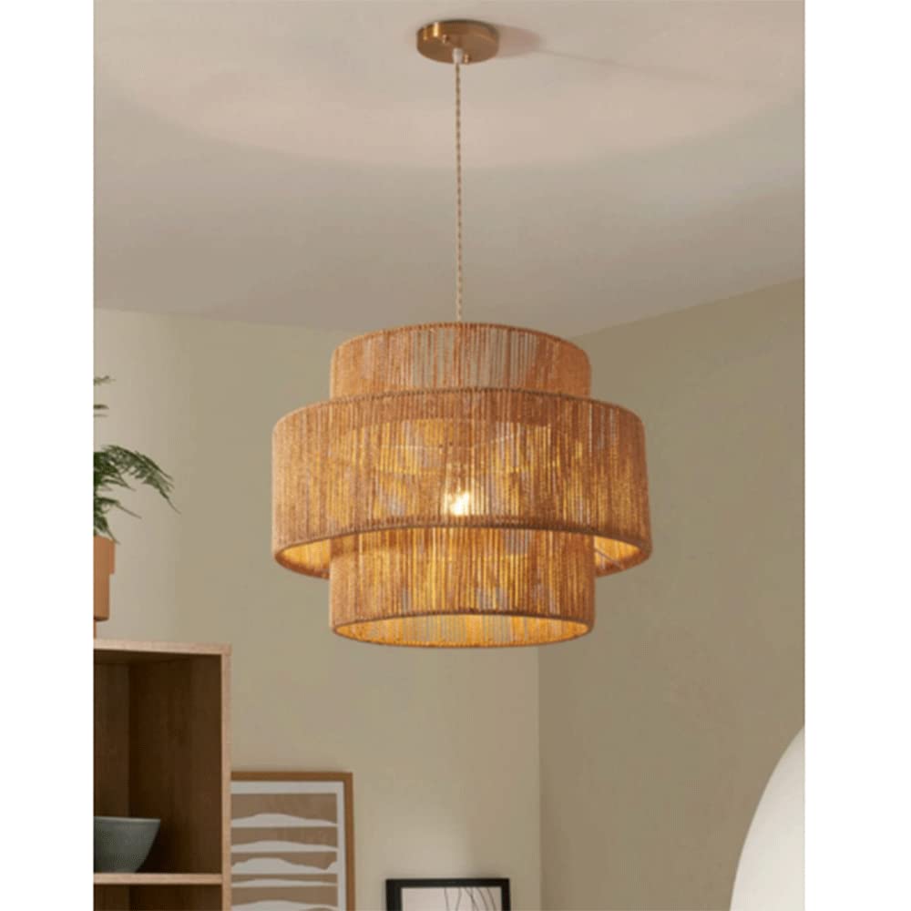 Japanese Hemp Rope Chandelier - Hand-Woven Bamboo Pendant Light Fixture for Ceiling - Natural Woven Hanging Lamp for Bedroom, Restaurant, Homestay & Tea Room Lighting - Boho Home Decor & Zen Atmosphere Creation