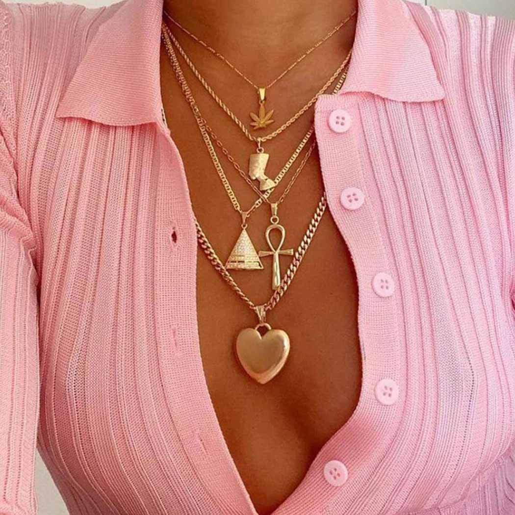 Gold Layered Choker Necklace with Egyptian Nefertiti Cross Pendant - African Inspired Jewelry for Women & Girls | Perfect for Parties, Weddings & Cultural Events