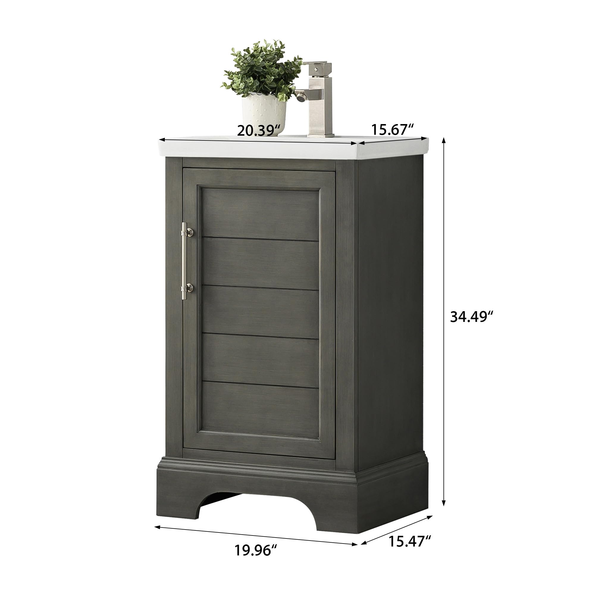 Vanity Art 20 Inch Single Sink Bathroom Vanity in Silver Grey with Ceramic Sink & Soft Closing Doors | Modern Undermount Rectangular Sink Cabinet for Small Bathrooms (VA5020-SG) | Perfect for Guest Bathrooms, Powder Rooms & Apartment Remodels