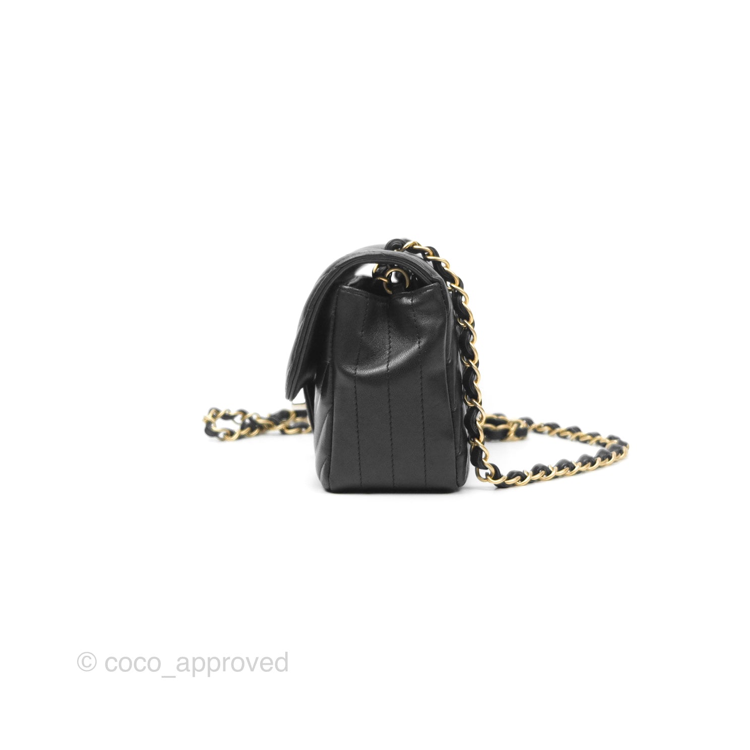 Chanel Chevron Mini Rectangular Bag - Black Lambskin Leather with Aged Gold Hardware | Luxury Crossbody Purse for Women, Perfect for Evening Events & Date Nights
