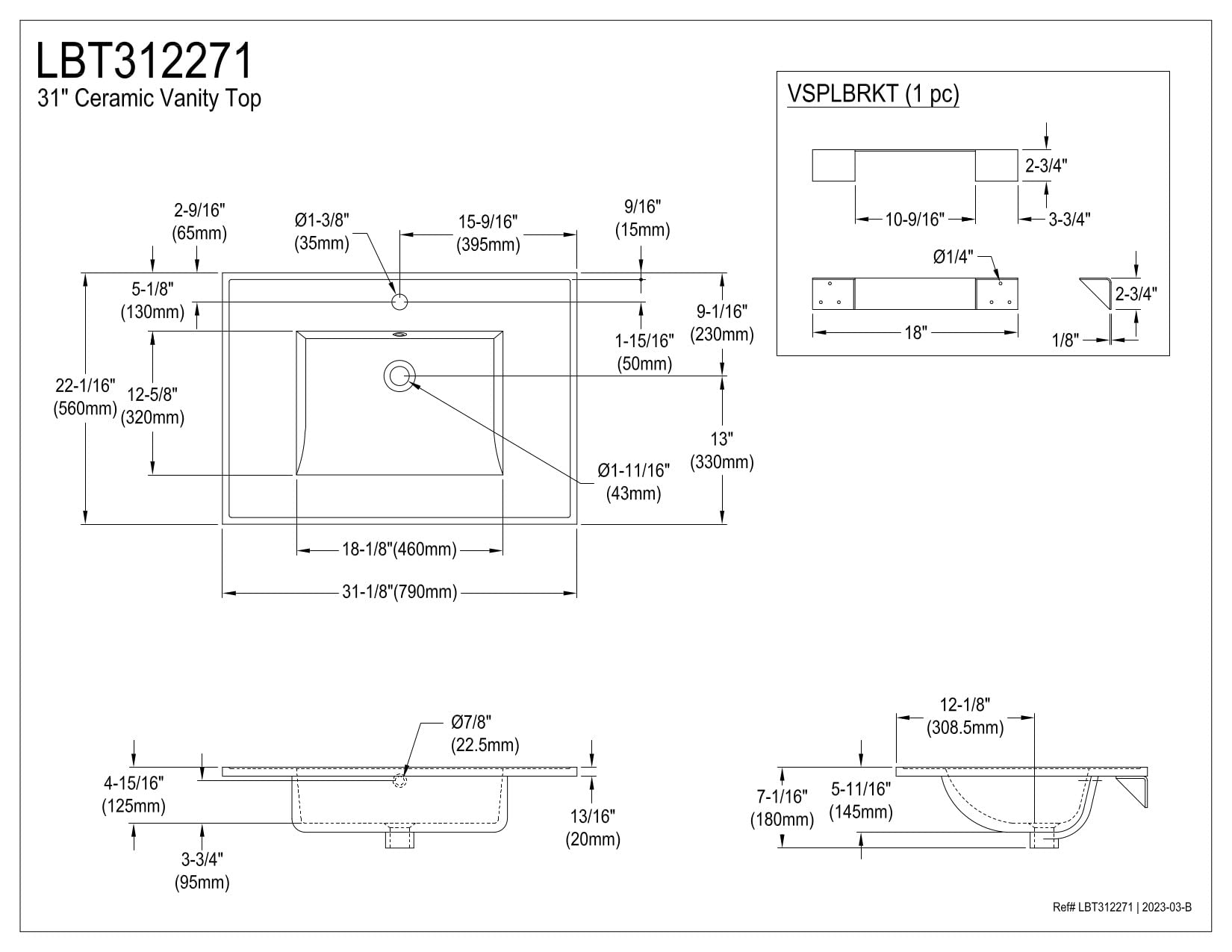 Kingston Brass LBT312271 Continental White Vanity Sink Top - Perfect for Bathroom Remodeling & Modern Home Decor