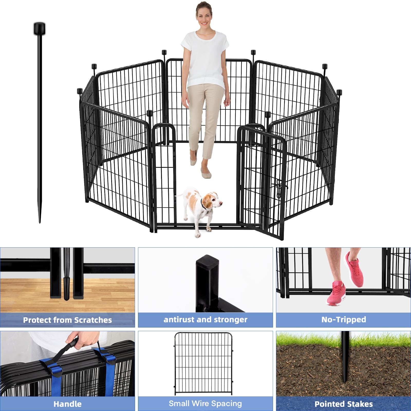 ADAVIN 40-Inch Tall x 31-Foot Long Heavy Duty Iron Metal Garden Fence with Gate - 14 Panels Low Threshold Pet Barrier for Dogs & Rabbits - Outdoor Camping, Flower Bed Border, Temporary Black Yard Fencing for Backyard, Garden Protection & Landscape Decoration
