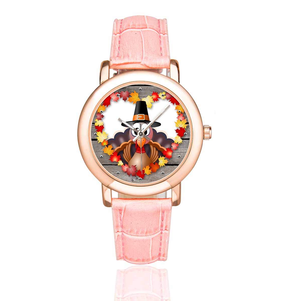 Elegant Rose Gold-Plated Women's Watch with Pink Leather Strap - Perfect for Easter, Halloween, Thanksgiving & Christmas Gifts | Dress Watches for Women, Fashion Accessories for Holiday Parties & Special Occasions