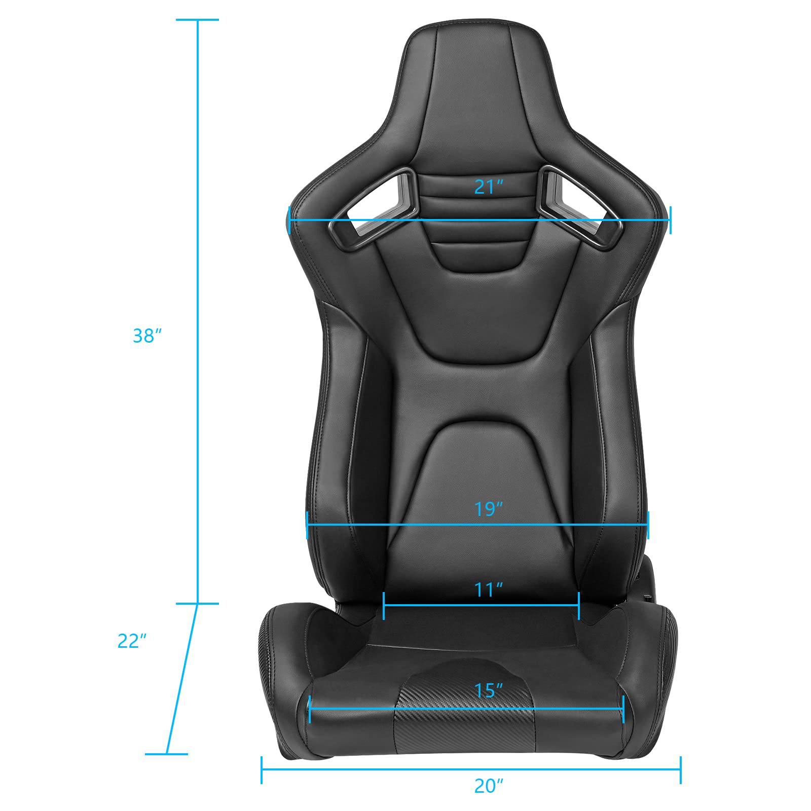 FREEMOTOR802 Universal Racing Seats - Reclinable Sport Car Seats with Dual Lock Sliders, Adjustable Bucket Seats (1 Pair Driver & Passenger) PU Carbon Fiber Fabric Black - Perfect for Sports Cars, Drifting & Racing Enthusiasts