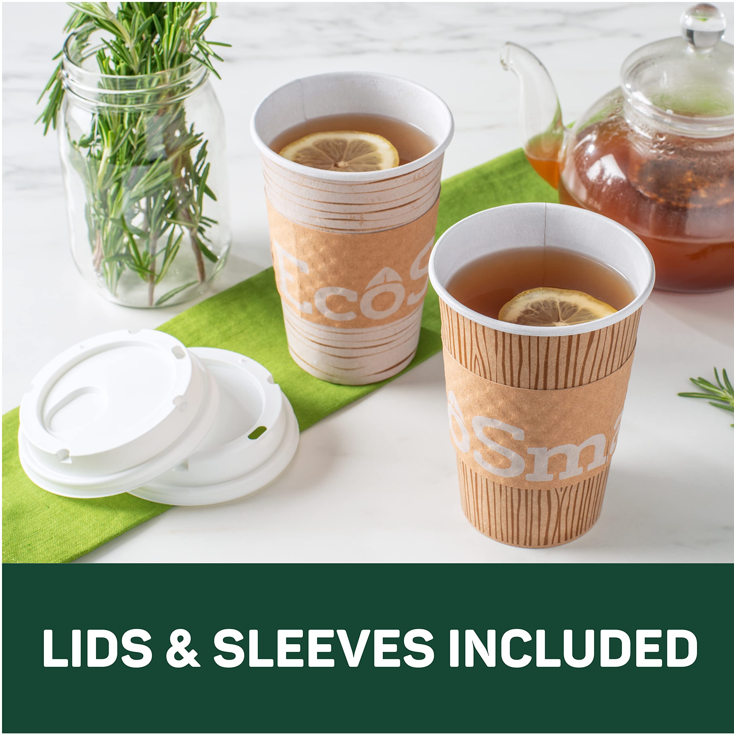 Dixie EcoSmart 16 Oz Recycled Fiber Paper Coffee Cups with Lids - 96 Count (Pack of 6) - 100% Recyclable Hot Beverage Cups for Coffee, Tea, and Hot Chocolate - Perfect for Offices, Cafes, and Home Use