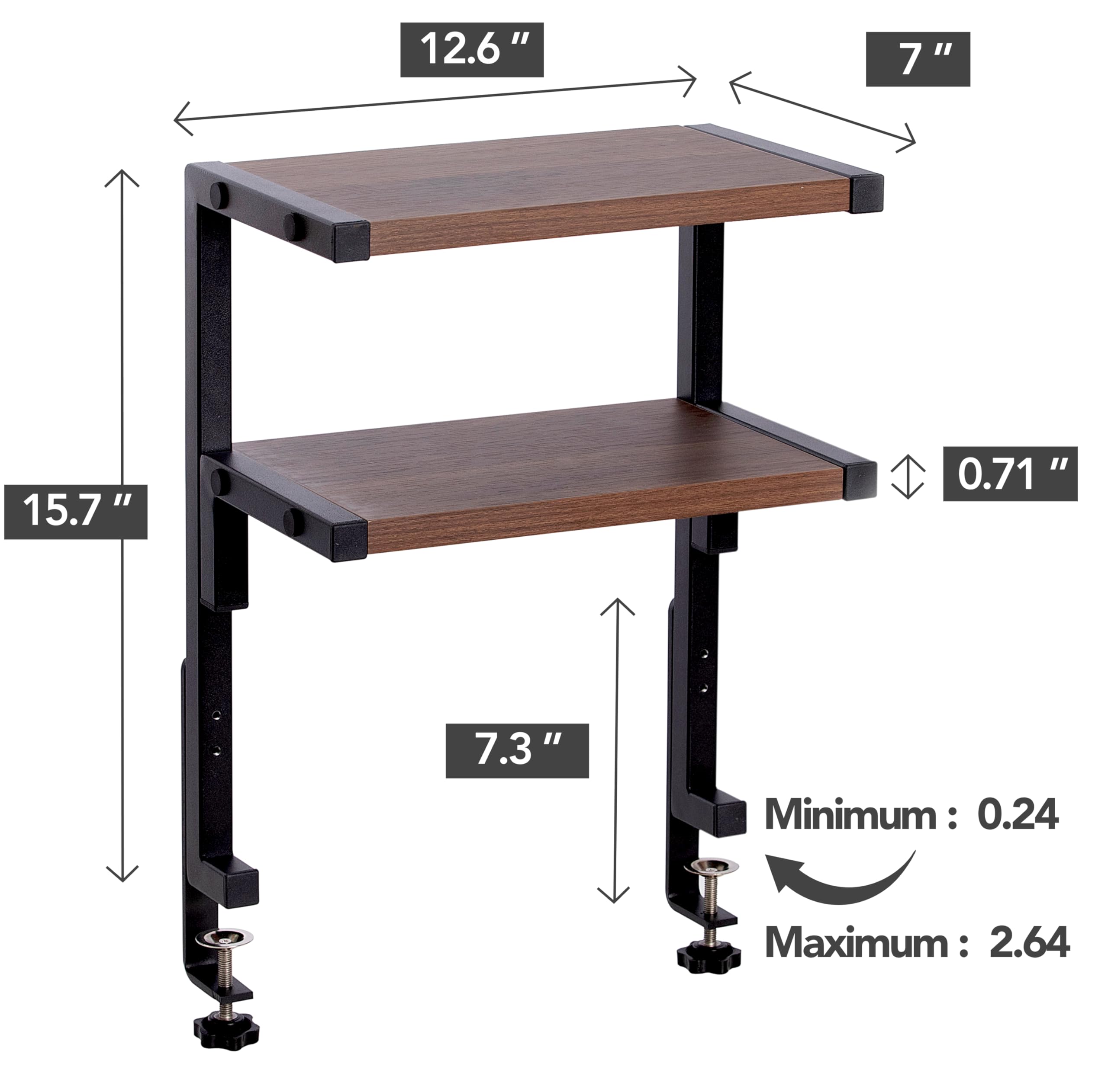 2-Tier Clamp on Desk Shelf Organizer - 12.6 x 7 Inch Under Desk Storage Tray | Space-Saving Workspace Solution for Office & Home | Perfect for Laptops, Books & Office Supplies