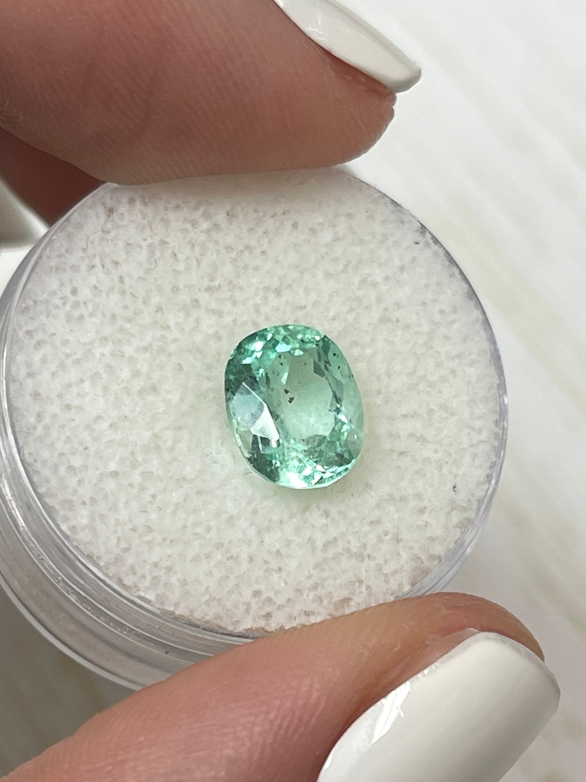 2.10 Carat 9x7mm Natural Colombian Emerald Loose Gemstone - Oval Cut, Sea Foam Green with Freckles | Perfect for Engagement Rings, Necklaces & Custom Jewelry Designs