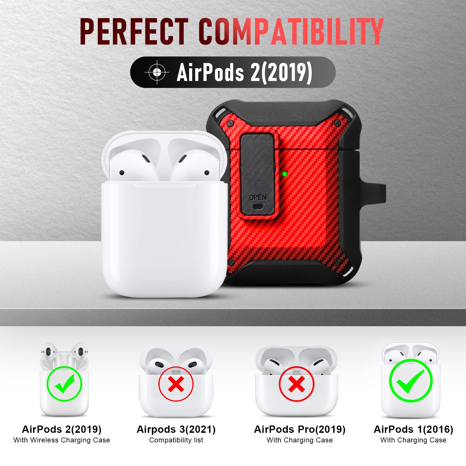 Military Armor AirPod 2/1 Case - Secure Lock Protective Cover for Men & Women (Red) - Perfect for Outdoor & Travel