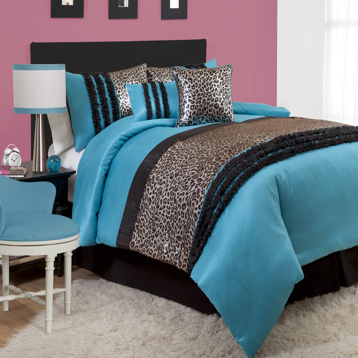 Lush Decor Kenya 5-Piece Comforter Set for Twin Bed - Black & Blue Bedding Set | Soft Microfiber Comforter with Pillow Shams | Perfect for Kids Room, Guest Bedroom & Dorm Decor