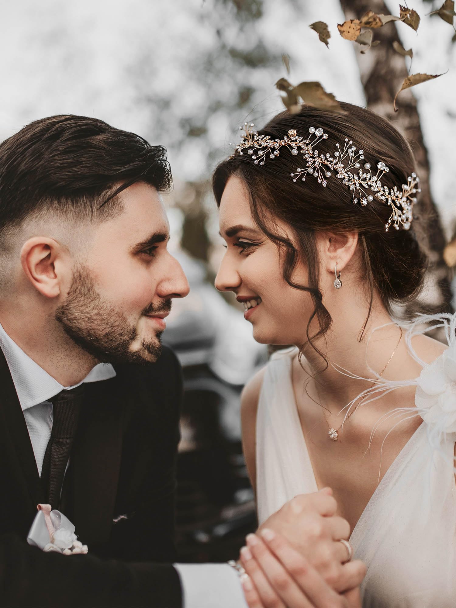SWEETV Rose Gold Crystal Wedding Headband with Pearls & Rhinestones – Elegant Bridal Hair Vine for Women, Perfect for Weddings, Prom, and Formal Events