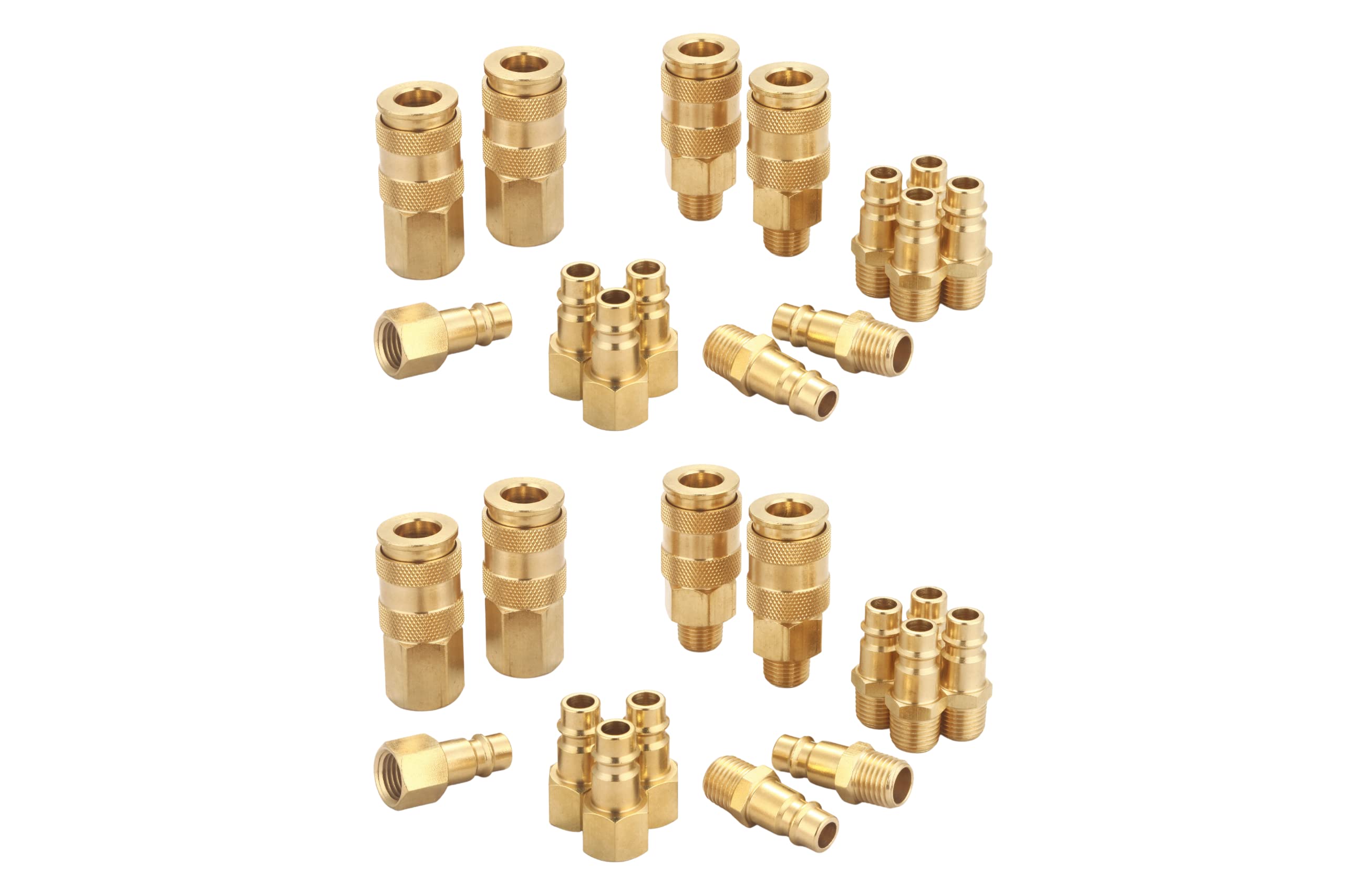 1/4 Inch NPT High Flow Brass Air Coupler and Plug Kit - 28 Piece V Style Quick Connect Adapter for Air Compressor & Hose - Perfect for Pneumatic Tools, Tire Inflation & Industrial Applications