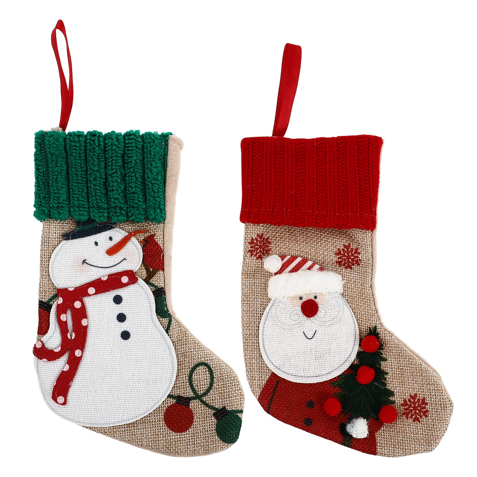 HEALLILY 2-Piece Burlap Christmas Stockings Set - Rustic Farmhouse Embroidered Santa Snowman Hanging Socks for Fireplace Decor, Holiday Party Gifts & Candy Storage - Perfect for Family Christmas Celebrations & Cozy Home Decor