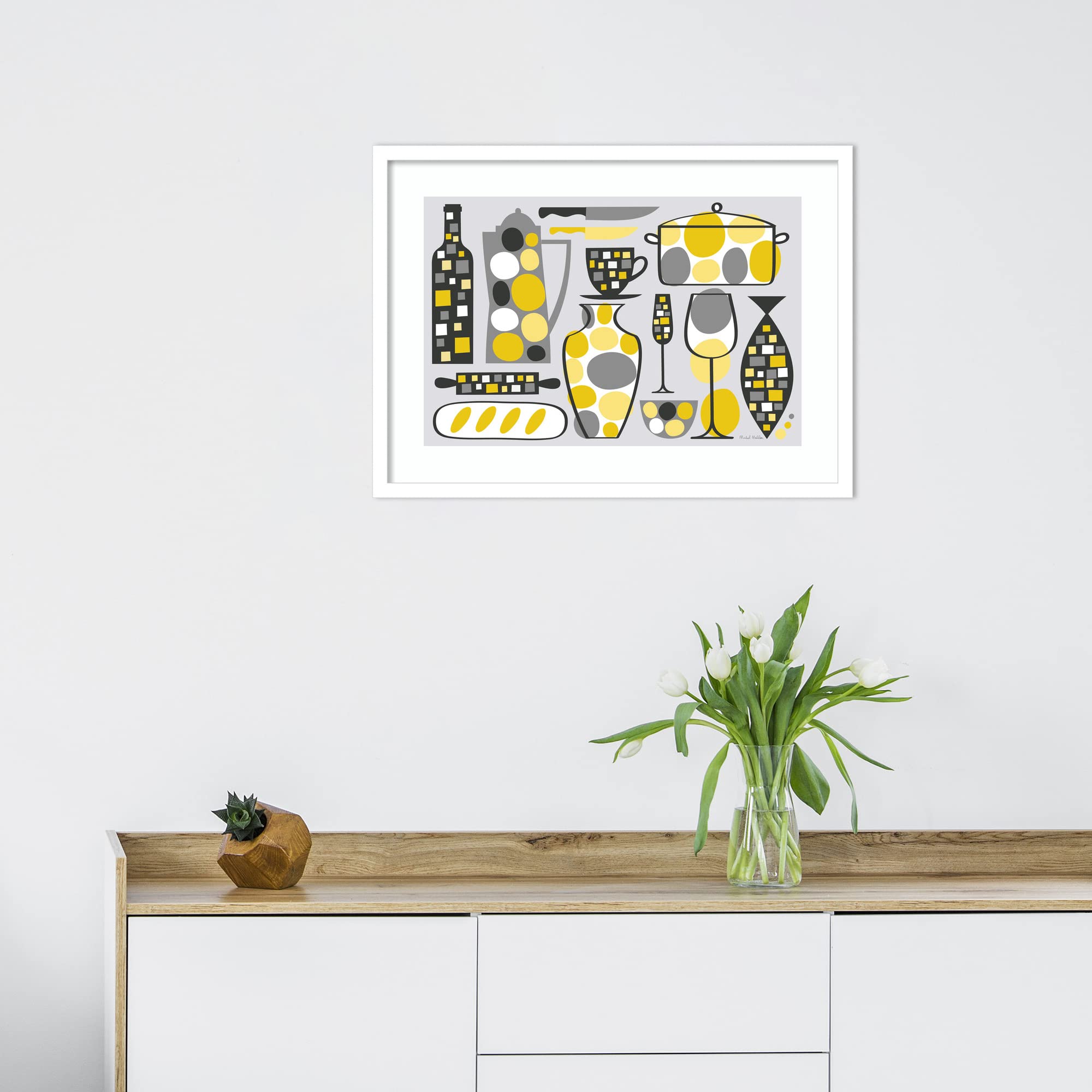 Amanti Art Framed Wall Art Print 19x25 - Modern Abstract Kitchen Painting in Yellow by Michael Mullan | Contemporary Home Decor Poster for Living Room, Bedroom & Bathroom | Perfect for Housewarming Gifts & Interior Design