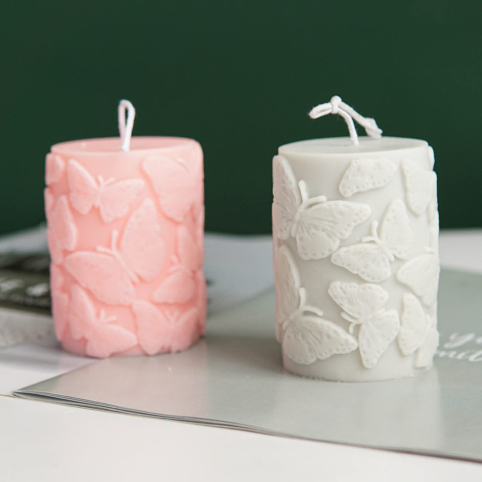 Embossed Butterfly Frangipani Cylinder Candle Molds - Silicone Pillar Candle Making Kit for DIY Epoxy Resin Casting, Soap, Plaster & Clay | Perfect for Home Decor, Wedding Centerpieces & Craft Projects