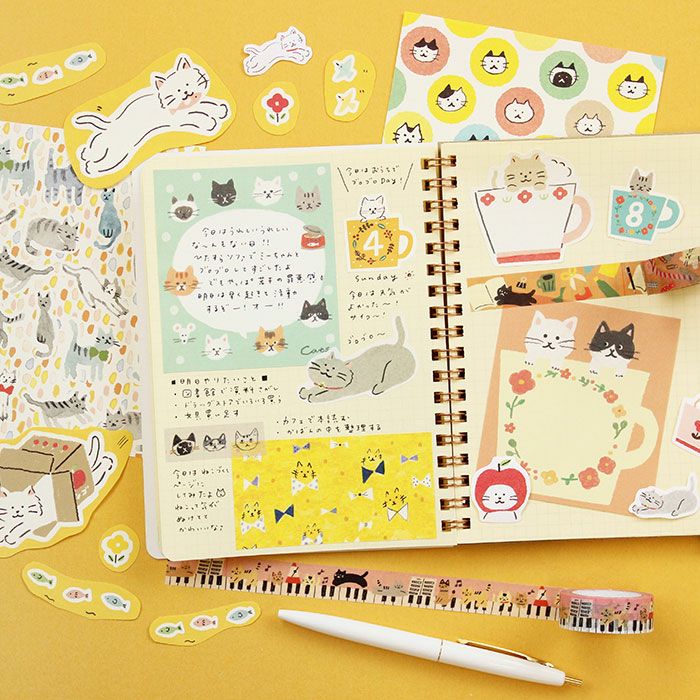 Decorative Cat Washi Tape for Scrapbooking, Journaling & DIY Crafts - Cute Cat Pattern Adhesive Tape for Bullet Journals, Planners & Gift Wrapping