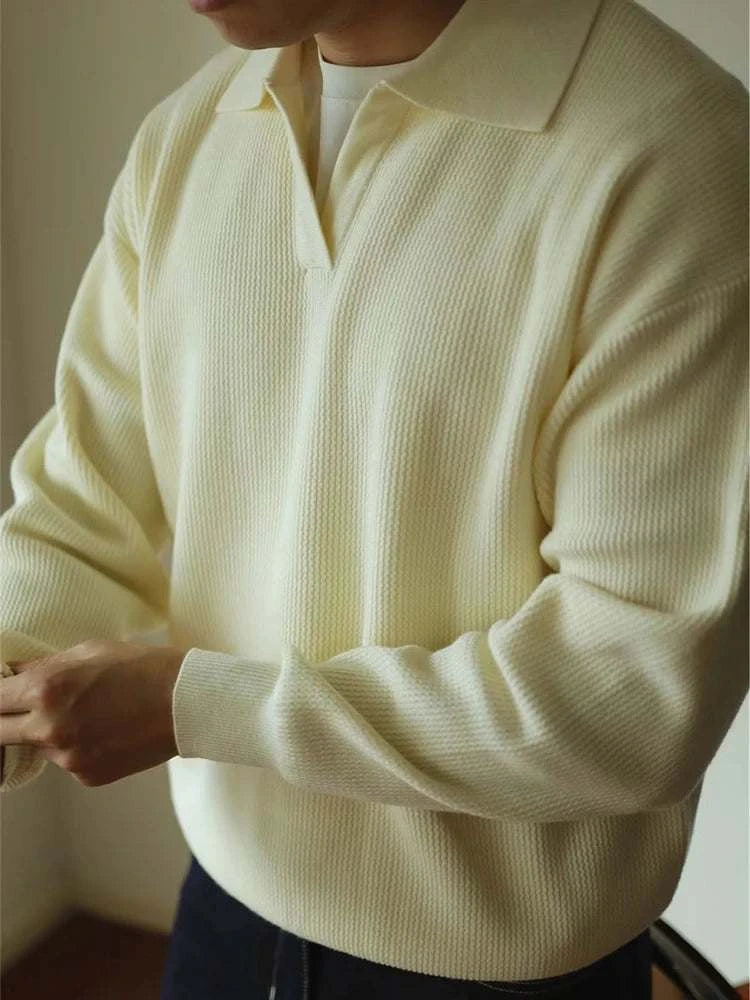 Men's Classic Polo Turn Down Collar Sweater - Comfortable Knit Pullover for Casual Wear & Office Outfits