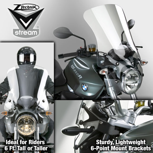 ZTechnik R1200R (2011-2014) VStream Tall Touring Windshield - Motorcycle Windshield for BMW R1200R - Perfect for Long Distance Riding and Highway Cruising