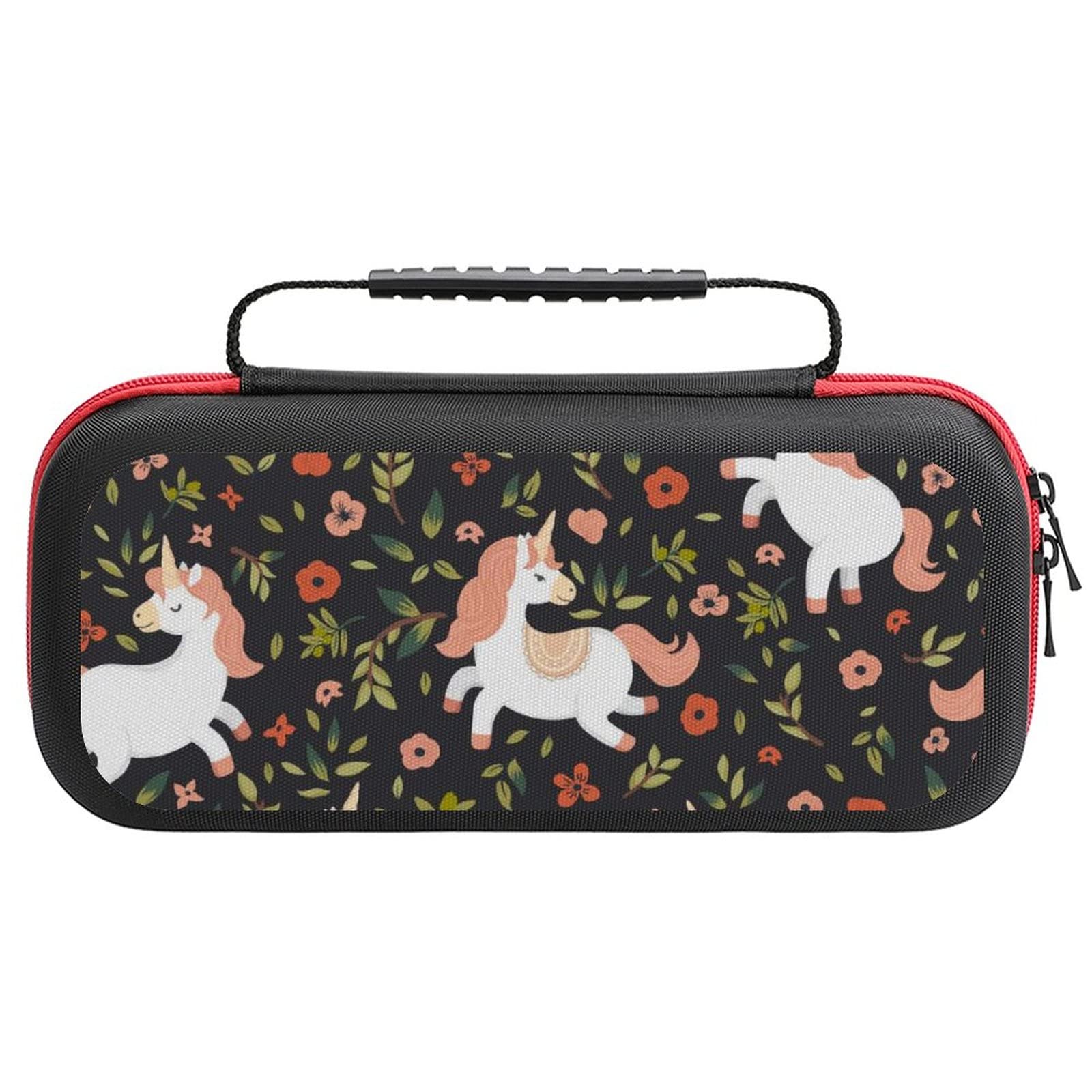 FunnyStar Cute White Unicorn Flower Print Nintendo Switch Carrying Case - Protective Storage Handbag for Travel, Gaming & School Accessories