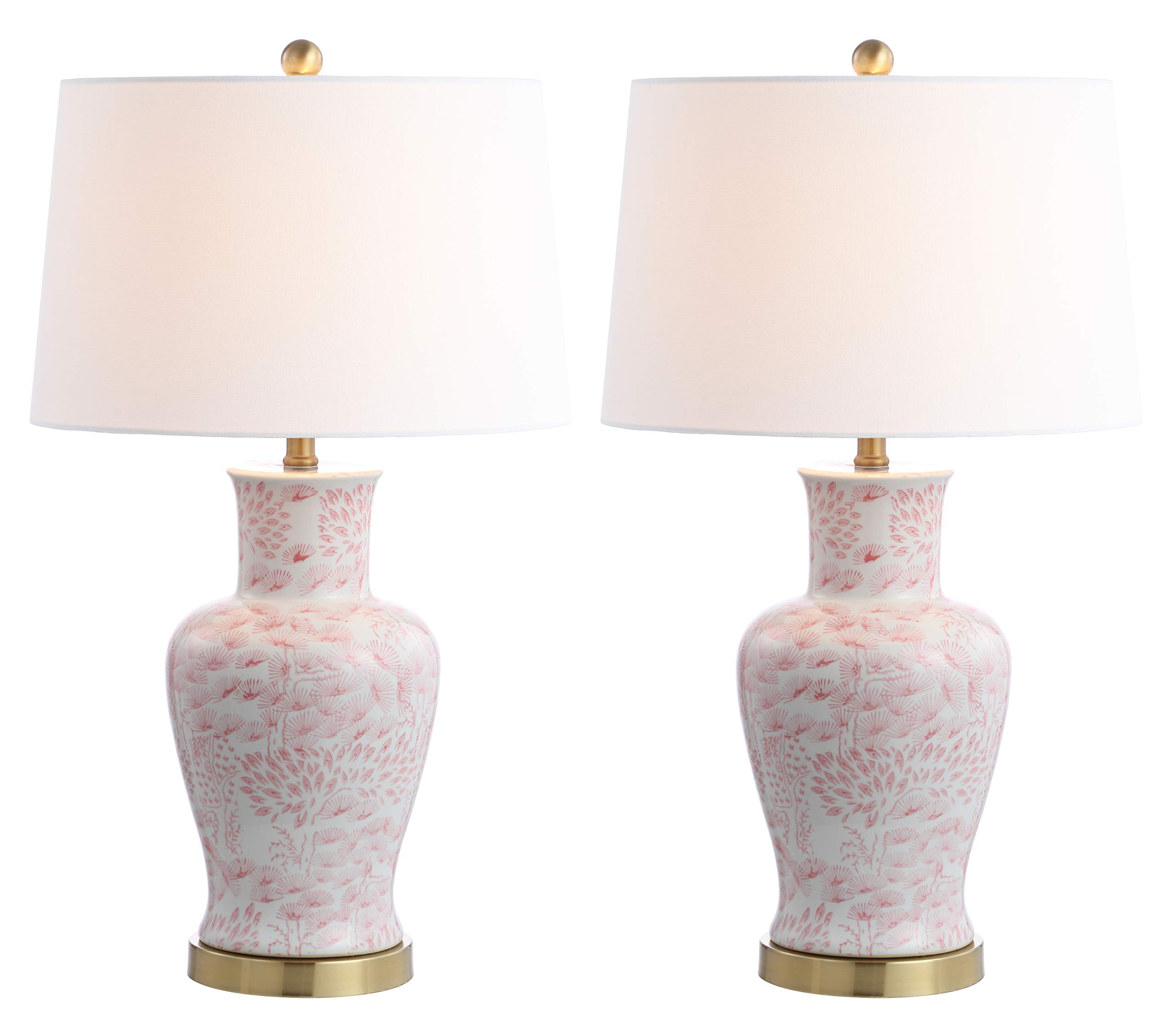 SAFAVIEH Lighting Collection Calli Pink & White Chinoiserie 28-Inch Table Lamp Set of 2 with LED Bulbs - Elegant Bedroom, Living Room, Home Office & Nightstand Lighting for Cozy Ambiance