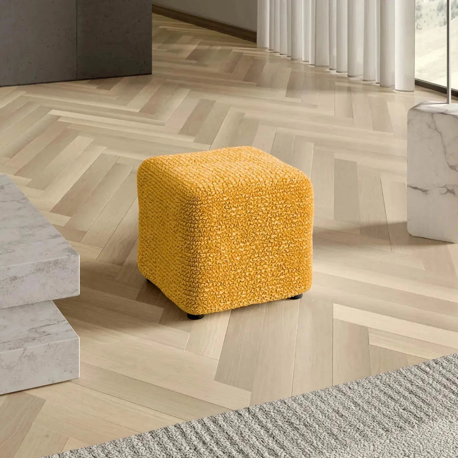 Small Ottoman Slipcover - Microfiber Collection - Perfect for Living Room, Bedroom, and Home Decor