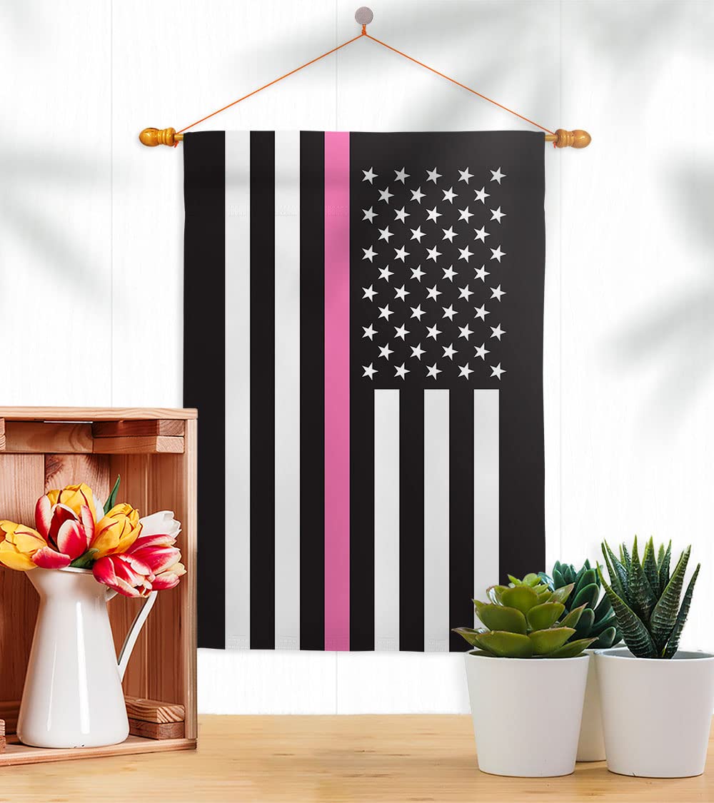 Thin Pink Line House Flag - Double-Sided 28x40 Inch US-Made Garden & Yard Banner with Dowel Set - Breast Cancer Awareness, Autism Support, BLM Ribbon - Inspirational Gift for Survivors & Prevention Advocates (Perfect for Front Porch, Patio, or Memorial Displays)
