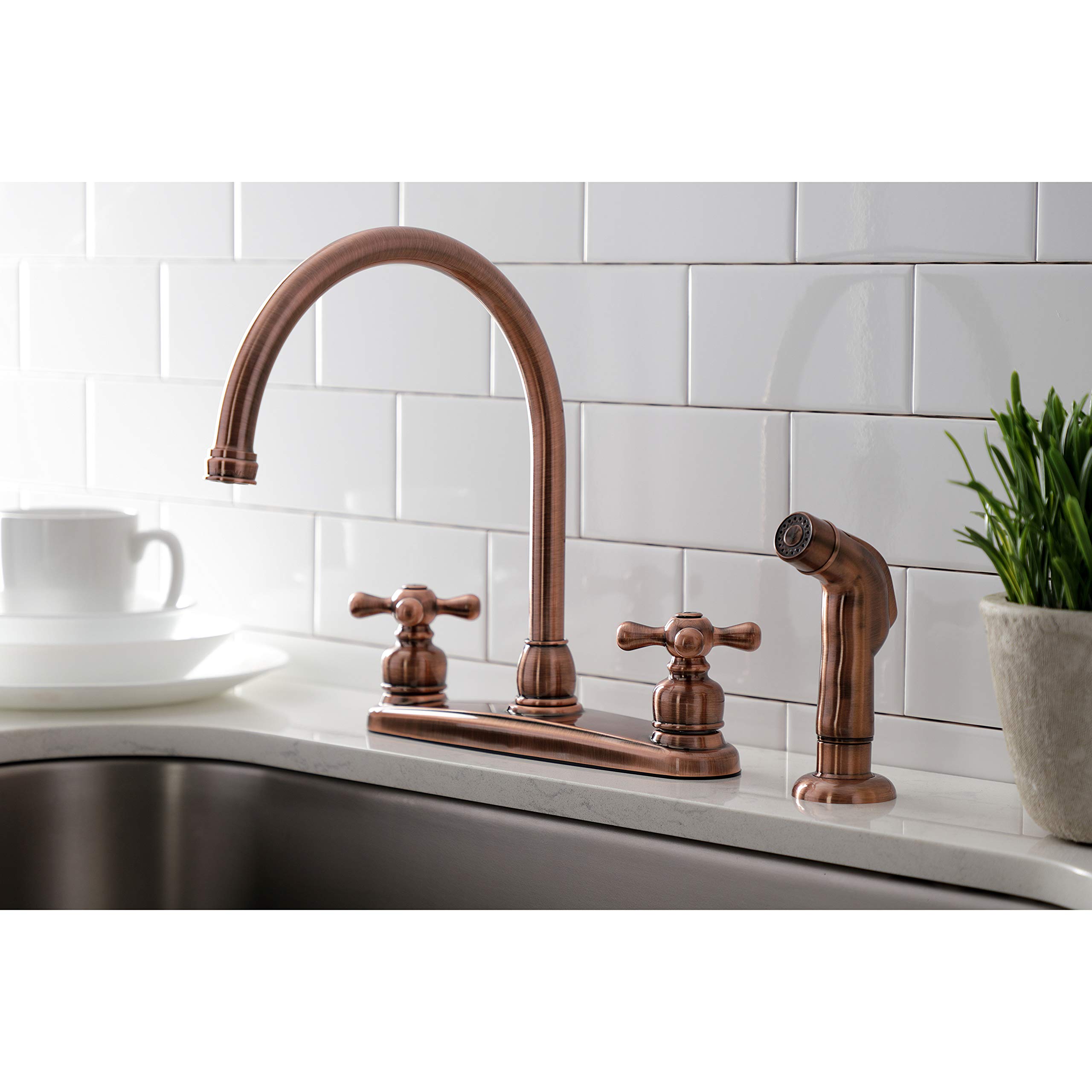 Kingston Brass KB726AXSP 8-Inch Centerset Kitchen Faucet in Antique Copper - Vintage Style for Farmhouse & Traditional Kitchens