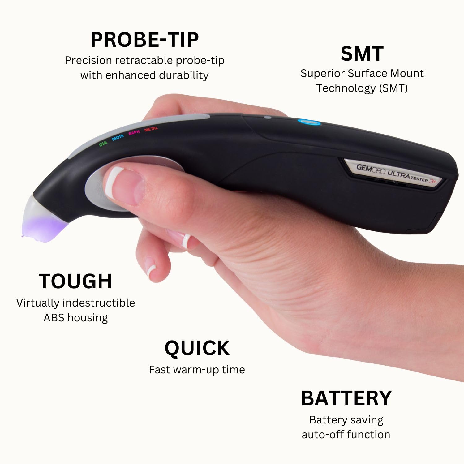 GemOro UltraTester 3+ Diamond Tester - Professional Jewelry Testing Tool for Diamonds, Moissanite & White Sapphires | Accurate Gemstone Identification with LED Display | Perfect for Jewelers, Pawn Shops & Home Use