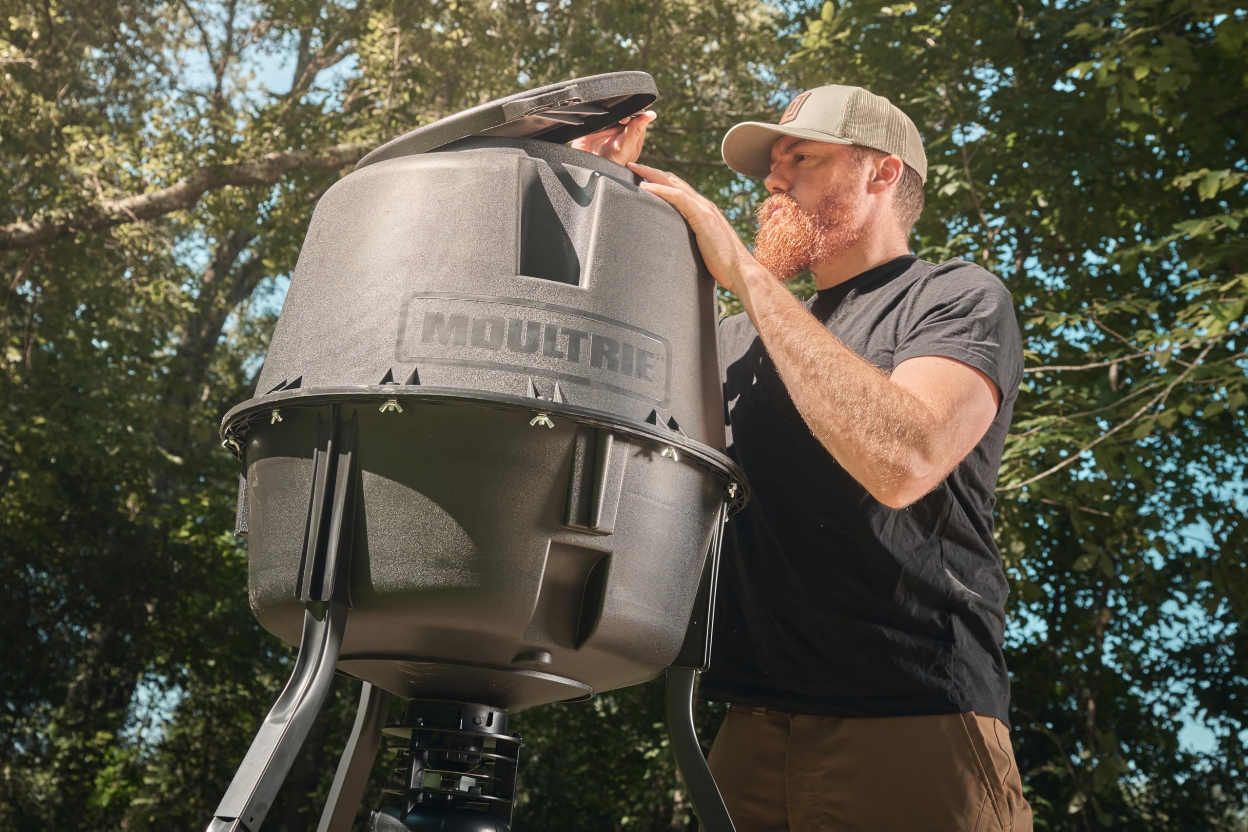 Moultrie 30-Gallon Deer Feeder Tripod with Quick-Lock Hopper System - Digital Timer & 200 lb Capacity - Durable Polymer & Metal Spin Plate for Hunting & Wildlife Attraction - Perfect for Deer Hunting, Wildlife Observation & Game Management