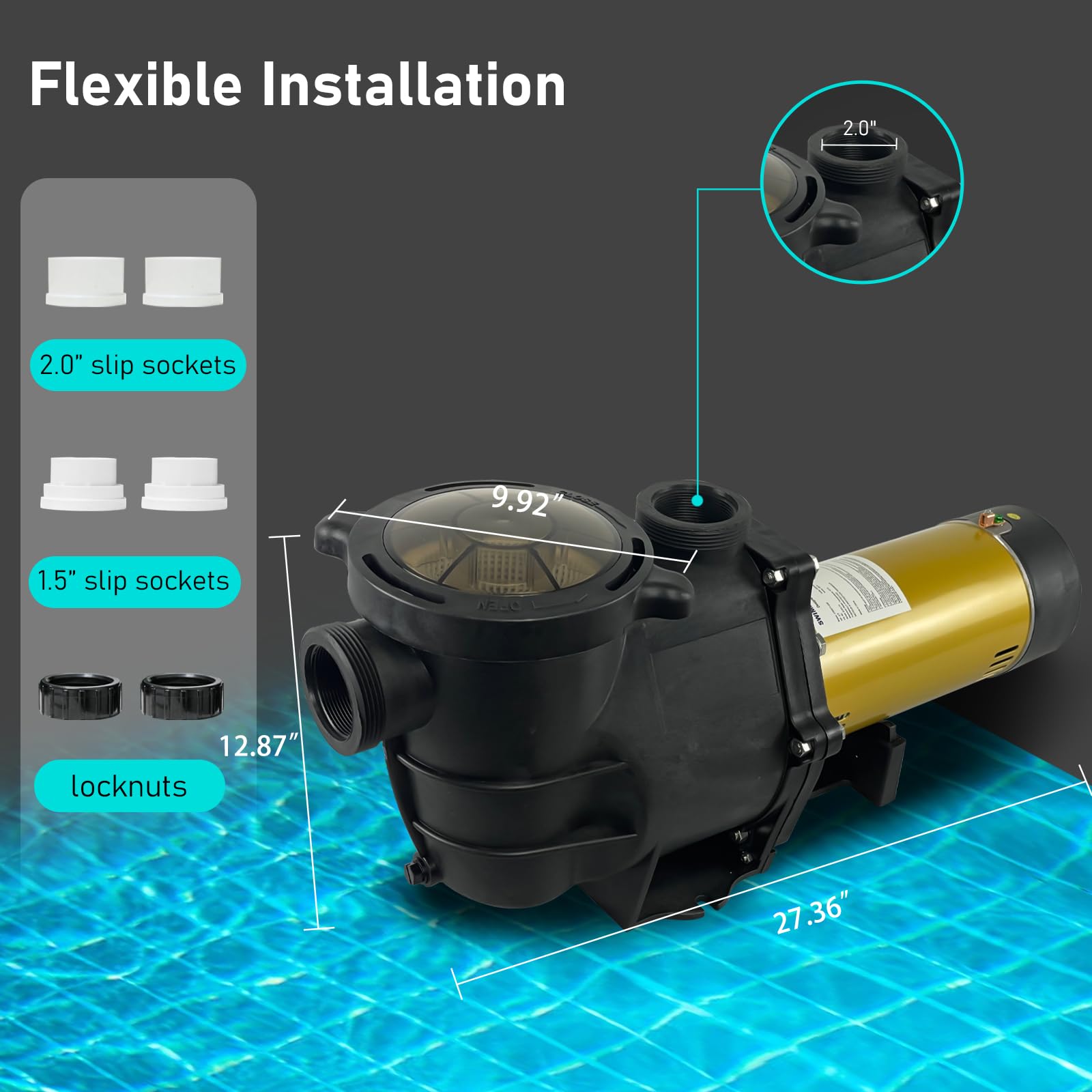 2.5HP Dual Voltage 115/230V In-Ground & Above Ground Pool Pump with 2.0