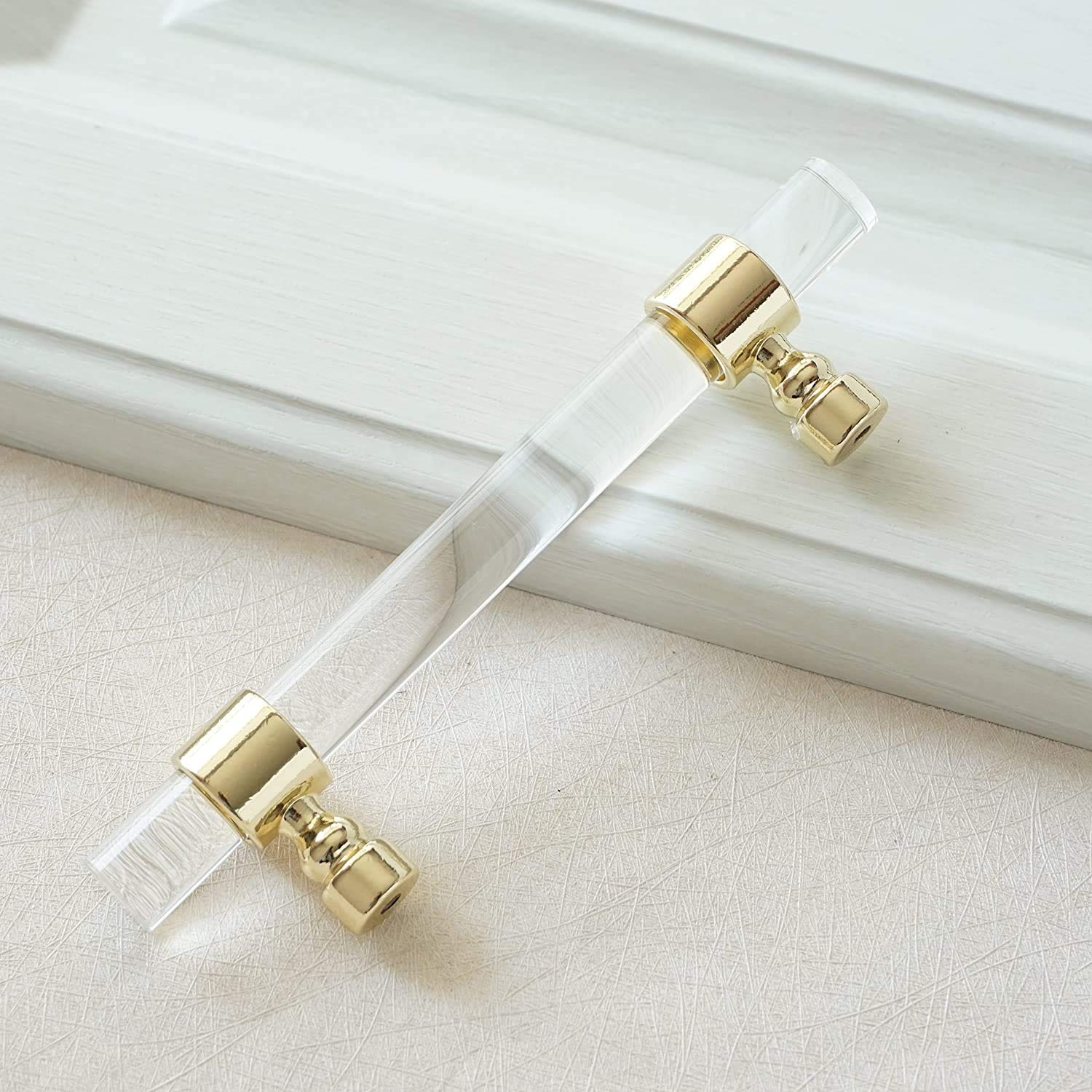 LBFEEL 2.75 Inch Clear Acrylic Cabinet Handles - Crystal Drawer Knobs Pulls for Dresser, Kitchen Cabinets, Bathroom Vanity - Gold Finish 70mm Modern Hardware for Home Decor & Furniture Upgrade