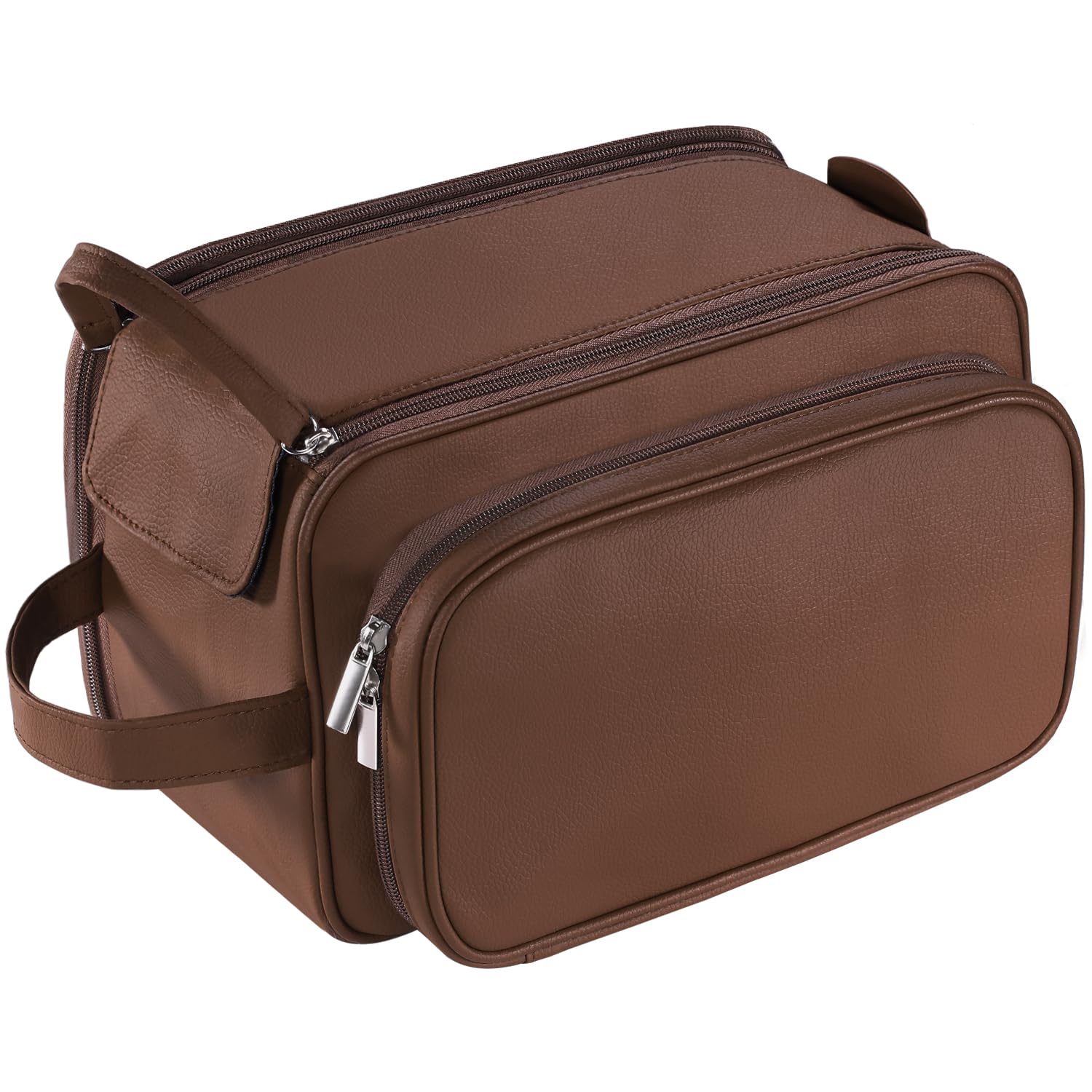 Buruis Extra Large Waterproof Travel Toiletry Bag for Men - PU Leather Dopp Kit Organizer with Multiple Pockets for Shaving, Grooming & Cosmetic Accessories (Brown) - Perfect for Business Trips, Gym, Camping & Vacation Essentials