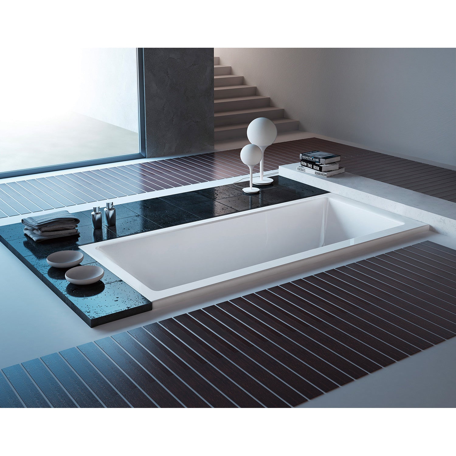 Aqua Eden 59-Inch Acrylic Rectangular Drop-In Bathtub with Center Drain - Glossy White Freestanding Soaking Tub for Modern Bathroom Renovation & Spa Relaxation