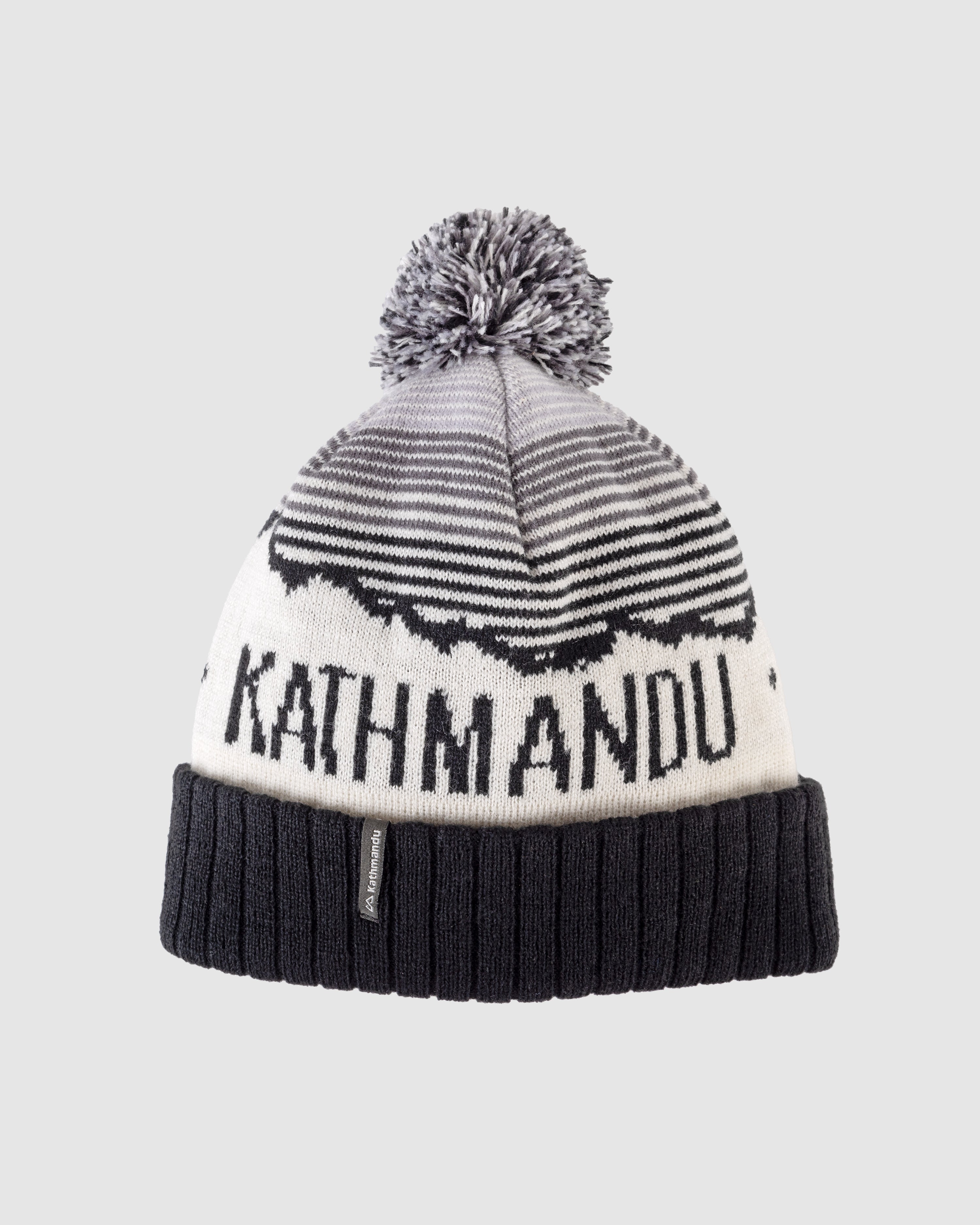 Kids' Mountain Skies Pompom Beanie - Soft Winter Hat for Boys & Girls - Black/White/Grey - Perfect for Snow Play, Skiing & Outdoor Adventures