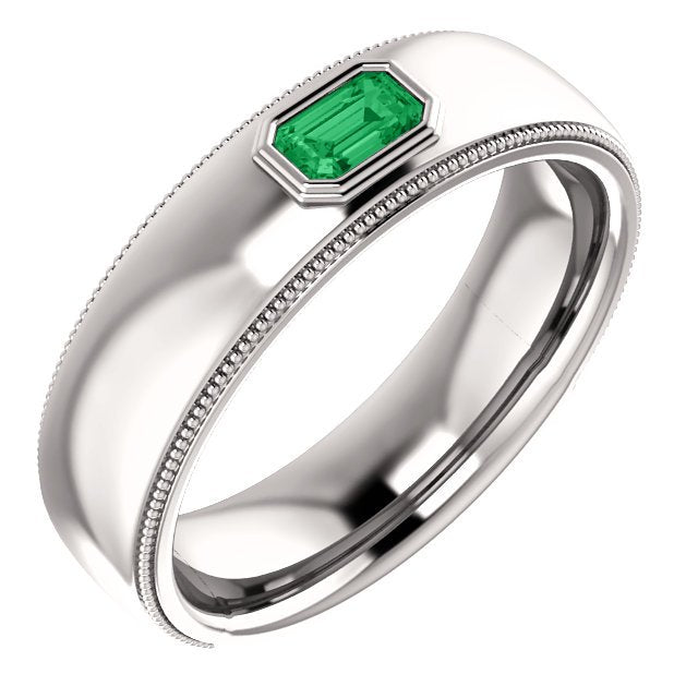 14KT Gold Men's Emerald Ring - 3/10 CT Bezel Set Wedding Band for Engagement, Anniversary & Special Occasions