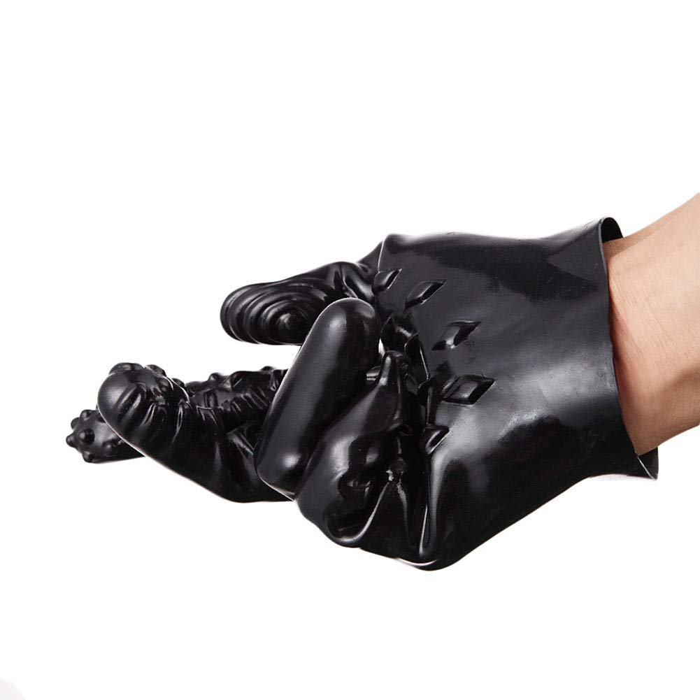 SUBINA Sensual Massage Gloves for Couples - Soft Ribbed Teasing Gloves for Male & Female - Flirting & Intimate Massage Tool - Black (A-Black) - Perfect for Romantic Evenings & Couples Play