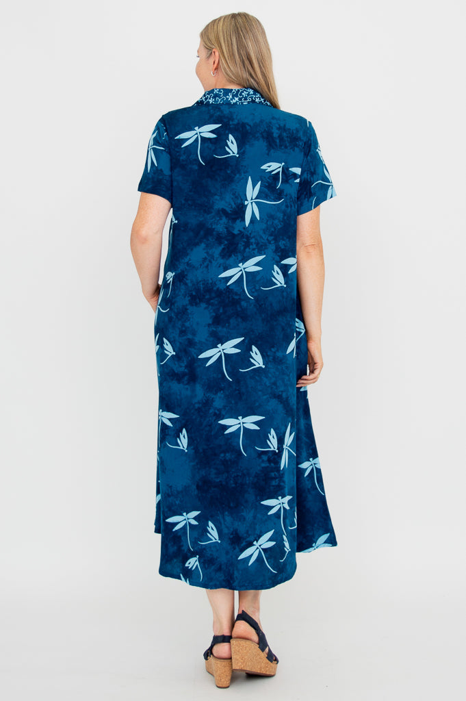 Cissy Women's Summer Short Sleeve Dress with Aqua Dragonfly Print - Perfect for Beach Vacations, Casual Outings & Summer Parties