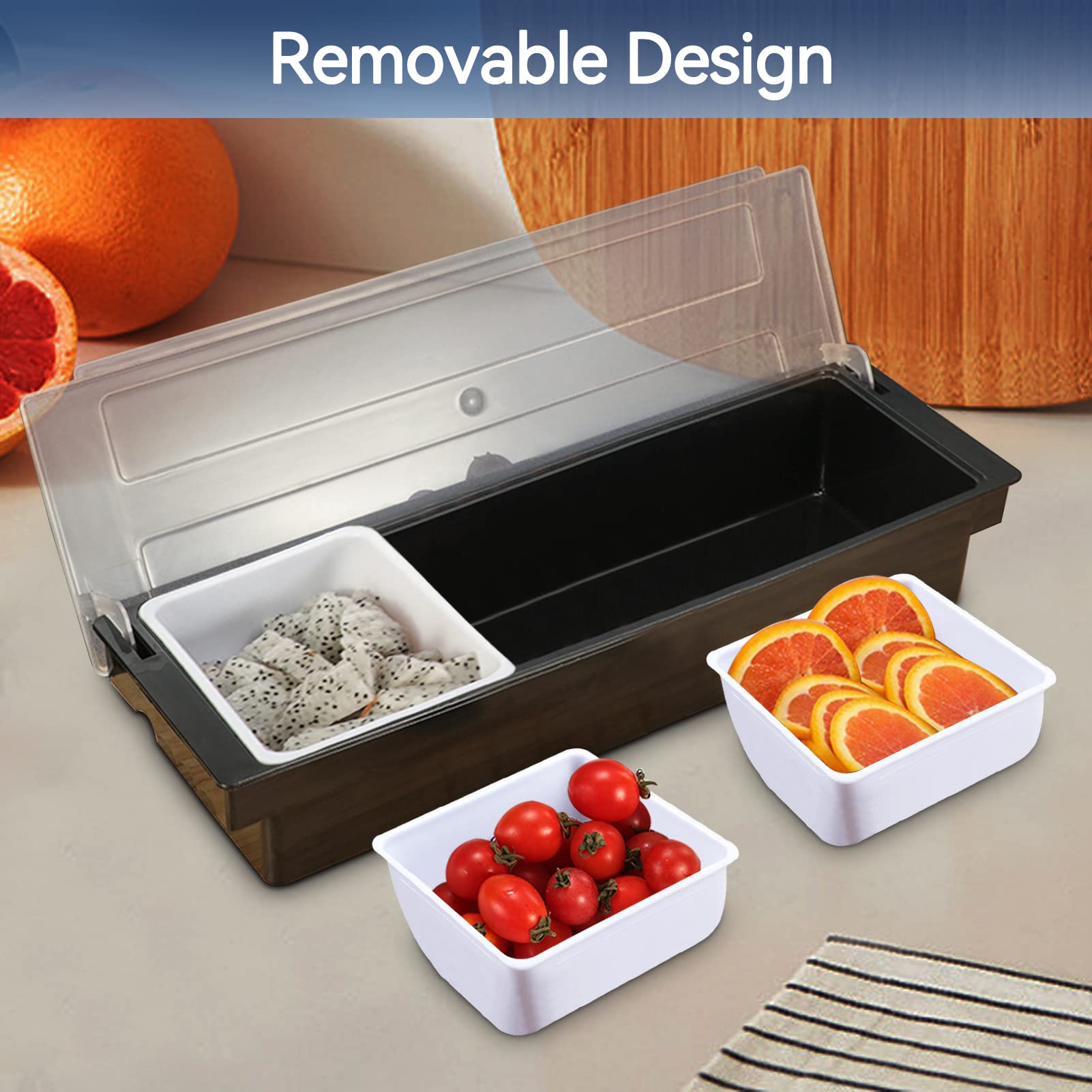 3-Compartment Plastic Food & Condiment Dispenser with Lid - Bar Garnish Station Tray for Tacos, Ice Cream, Fruits & Salads | Perfect for Restaurants, Cafes & Party Serving