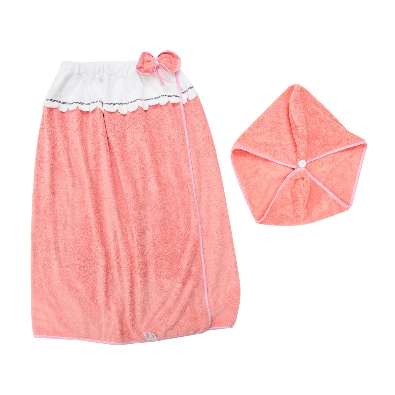 FOMIYES Microfiber Bath Wrap Set - Ultra Soft Spa Body Wrap & Hair Drying Towel Hat for Women (Pink) | Quick Dry Bath Accessories for Shower, Spa & Salon Use