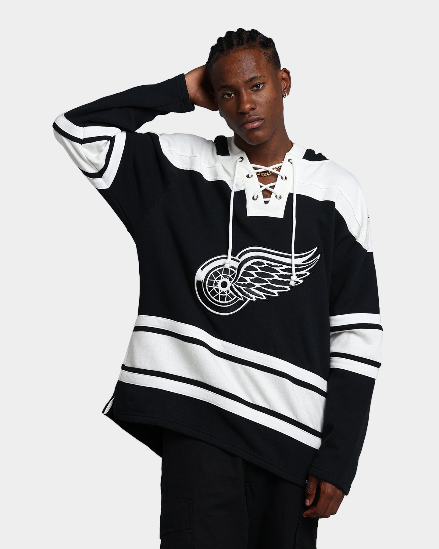 47 Brand Detroit Red Wings Superior Lacer Hoodie - Men's Black NHL Team Pullover Sweatshirt for Game Day & Casual Wear