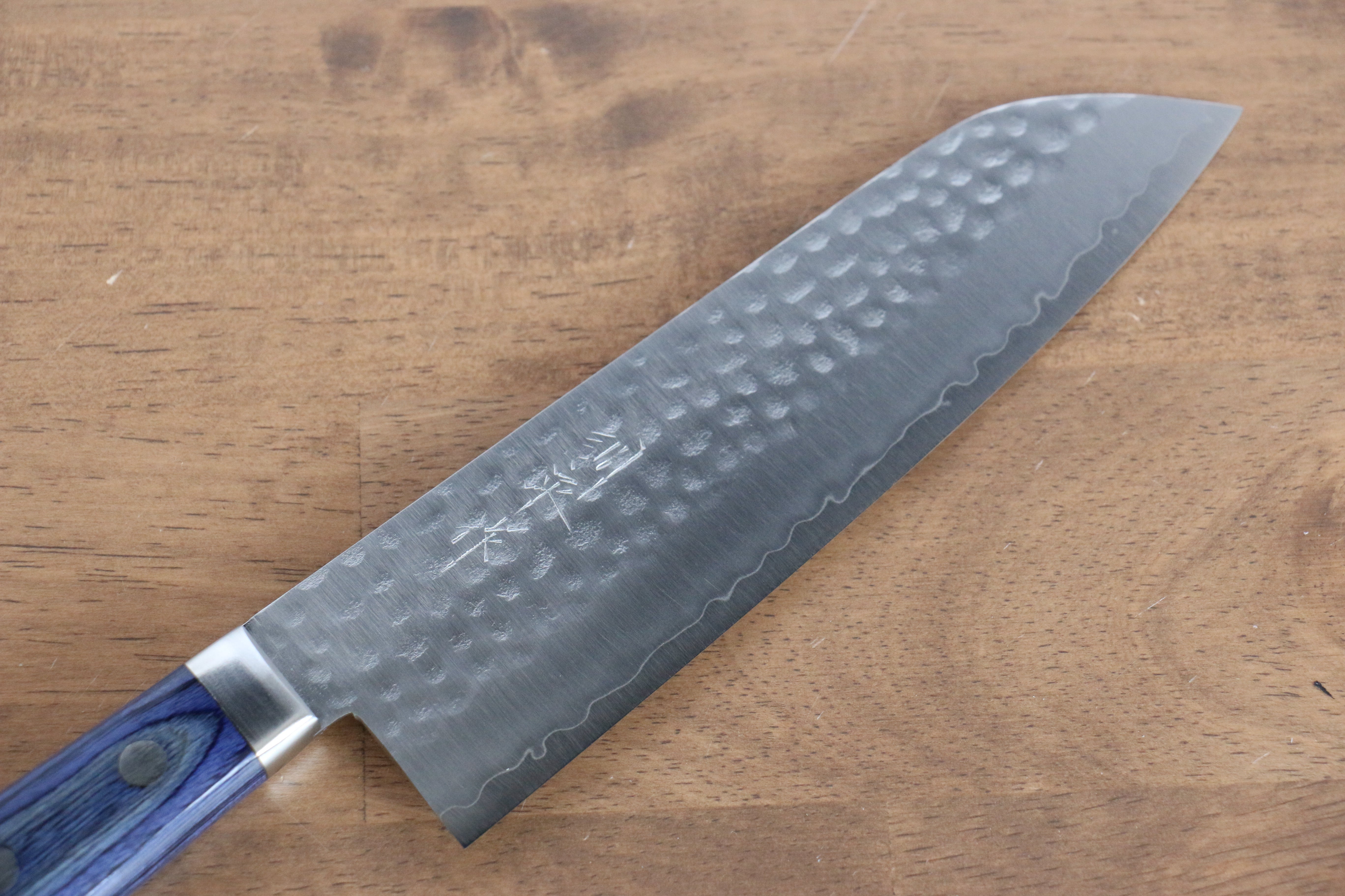 Premium Kunihira VG1 Hammered Santoku Knife 170mm - Japanese Blue Pakkawood Handle - Perfect for Slicing, Dicing & Chopping Vegetables, Meat & Fish