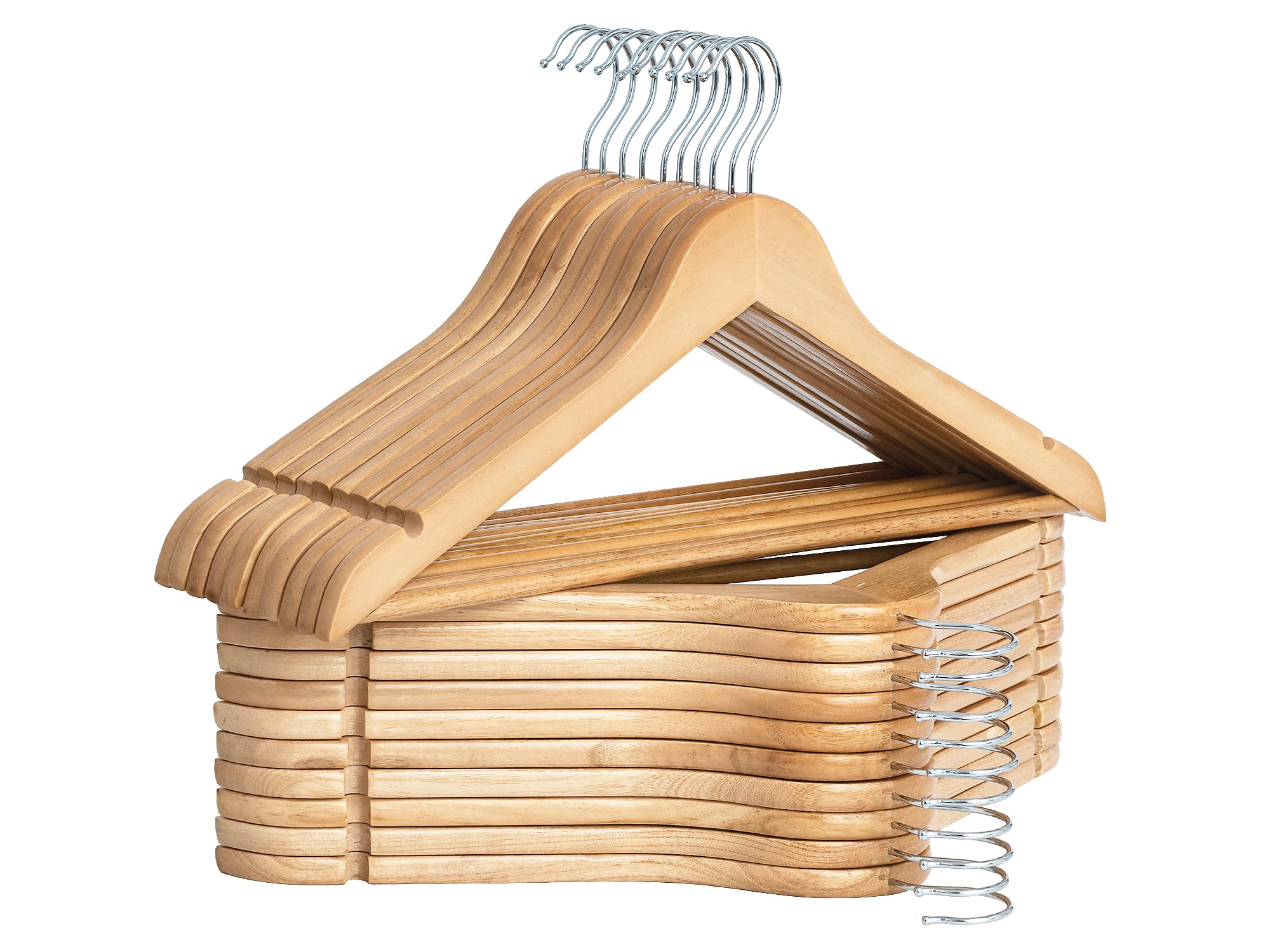 Premium Wooden Clothes Hangers 20-Pack - Natural Wood Coat Hangers for Shirts, Jackets, Pants & Suits - Space-Saving Closet Organizer for Home, Office & Retail Stores