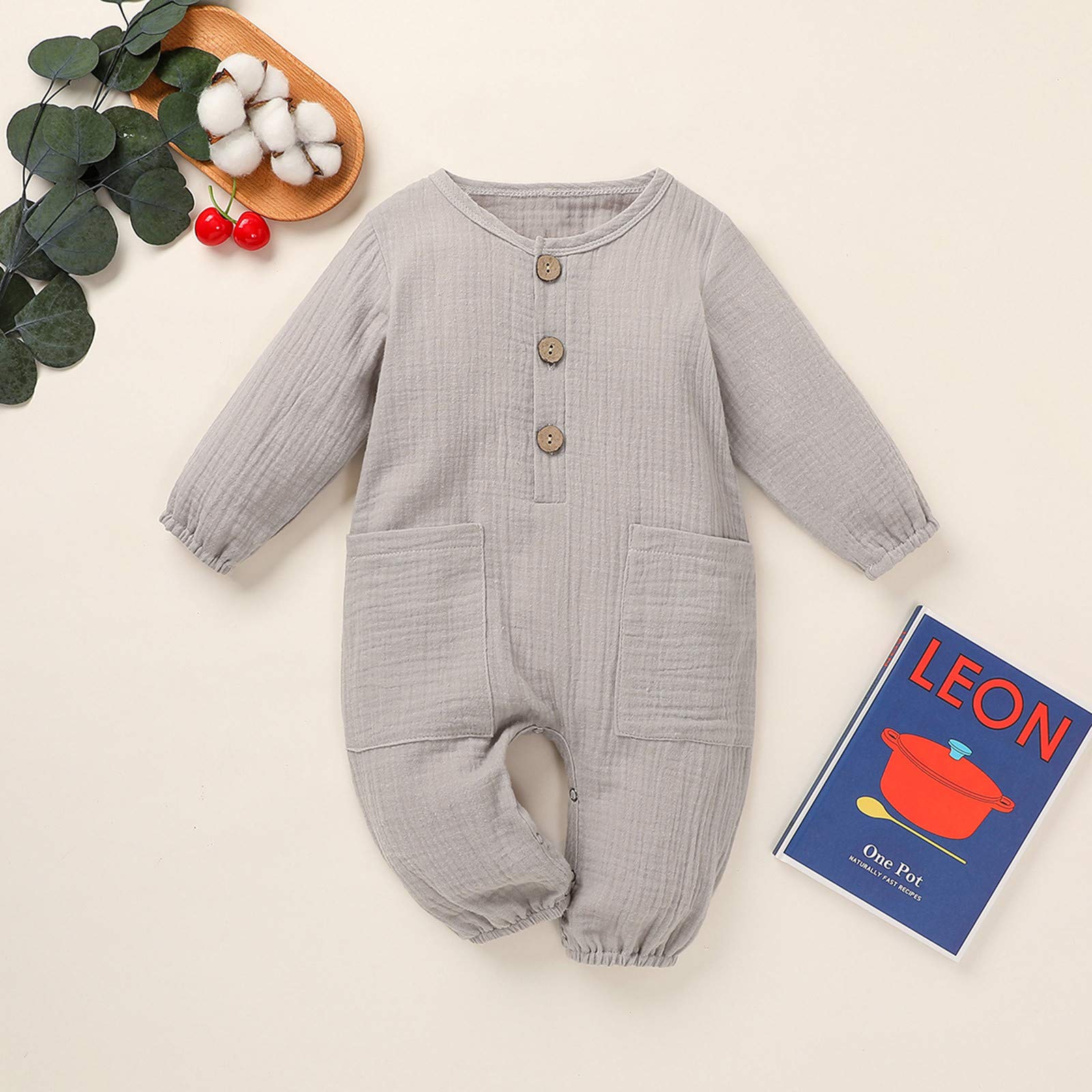 Breathable Linen Cotton Romper Jumpsuit for Newborn Baby Boys & Girls - Summer Outfits with Pockets | Perfect for Playtime, Beach Trips & Family Photos