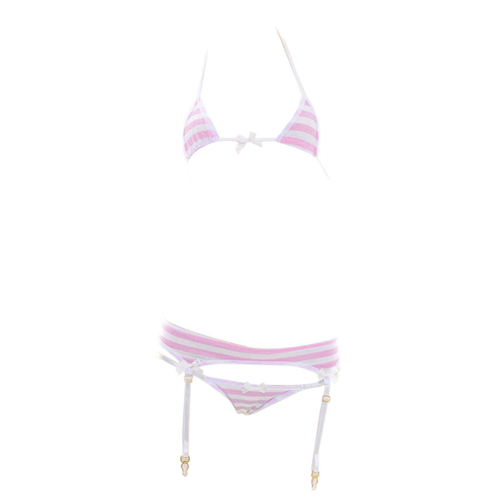 YOMORIO Anime Lingerie Set - Sexy Striped Micro Bikini Bra & Panty for Cosplay | Cute Kawaii Lingerie for Women | Perfect for Valentine's Day, Role Play & Anime Conventions