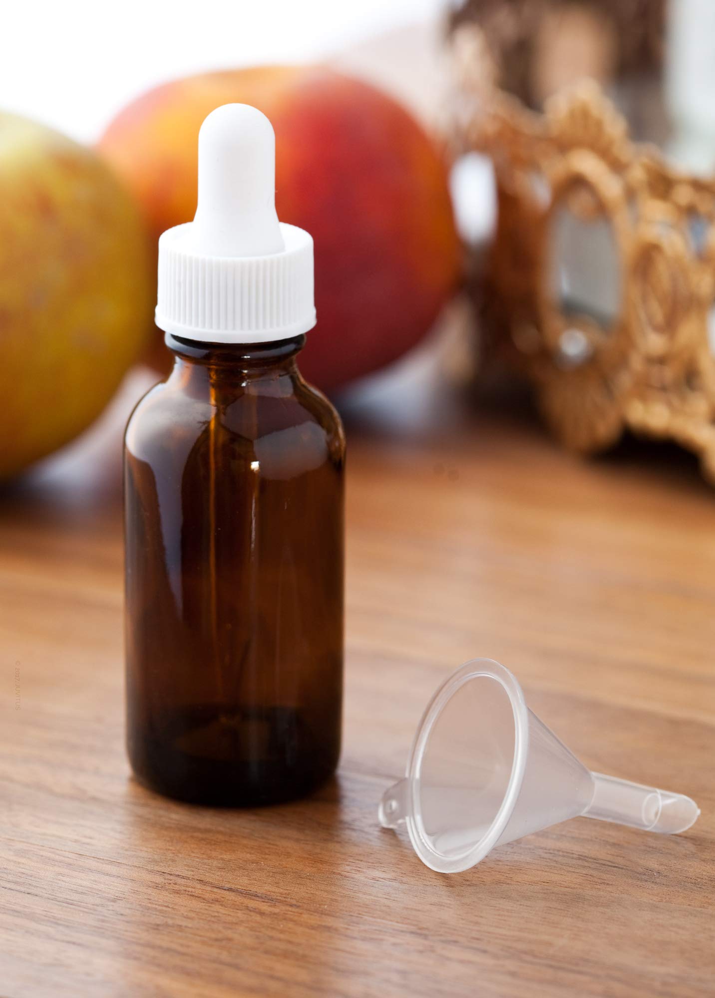 JUVITUS 12 Pack 1 oz (30ml) Amber Glass Boston Round Bottles with White Dropper Caps & Funnel - Essential Oil, CBD, Tincture Storage for DIY, Aromatherapy, and Herbal Remedies