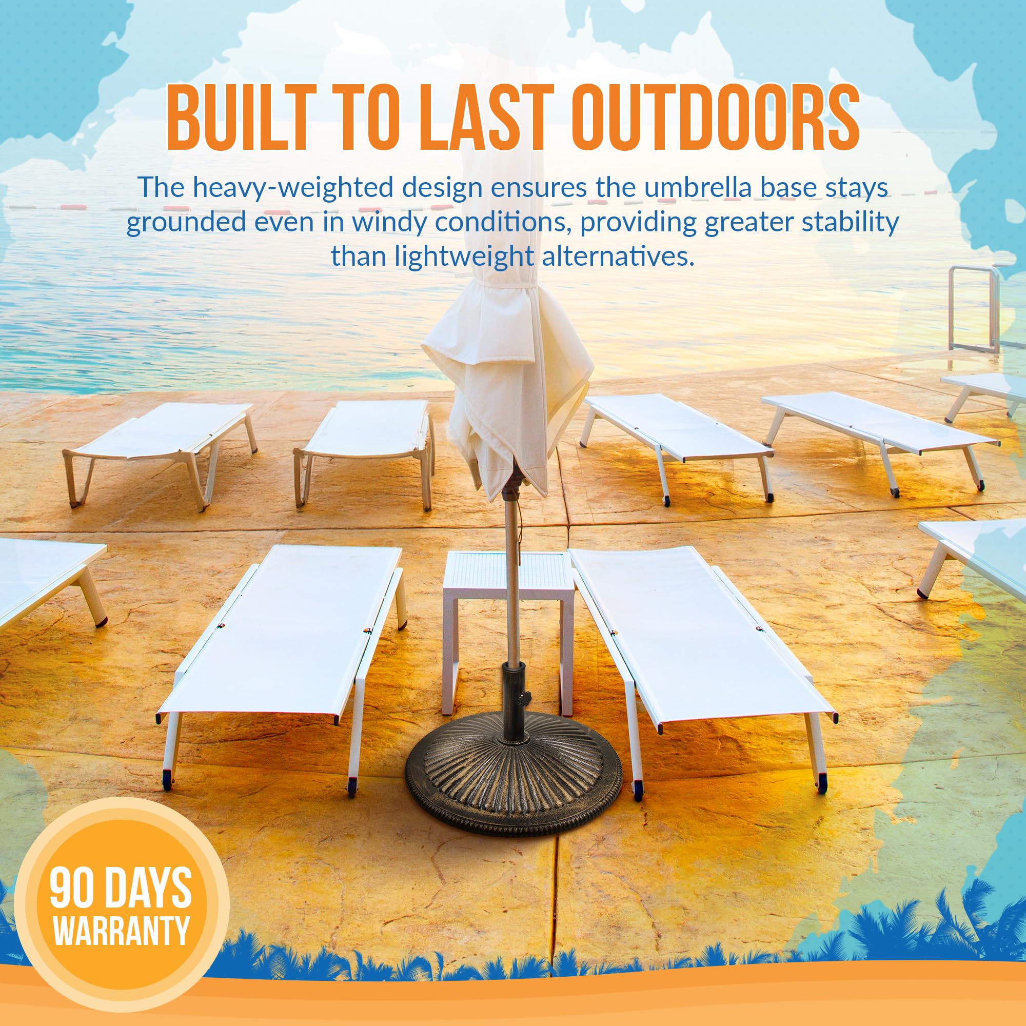 80-lb Classic Bronze Cast Iron Umbrella Base - Heavy Duty Outdoor Patio, Garden, and Poolside Weighted Stand for Market Umbrellas